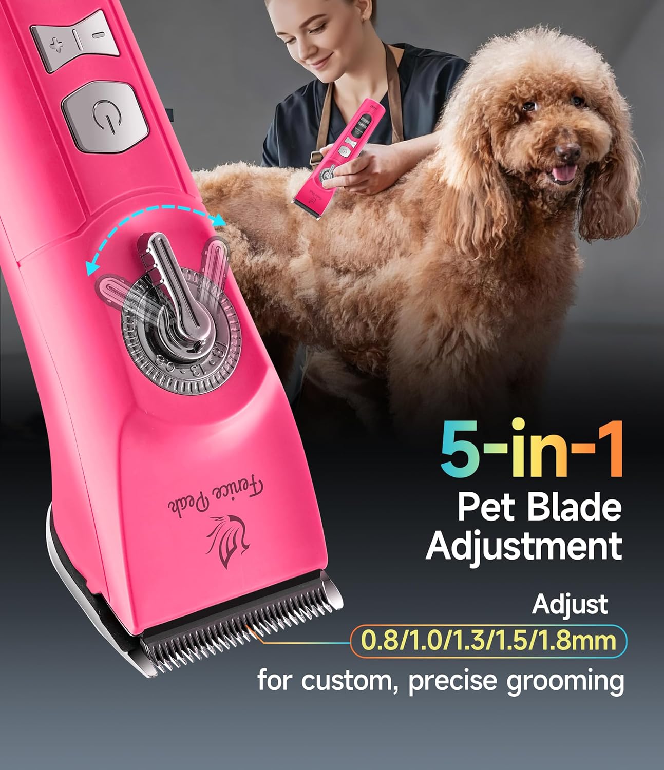 Cordless Dog Grooming Clippers - 12-Hour Runtime, 3-Speed Quiet Electric Trimmer for Thick & Curly Coats | Pink