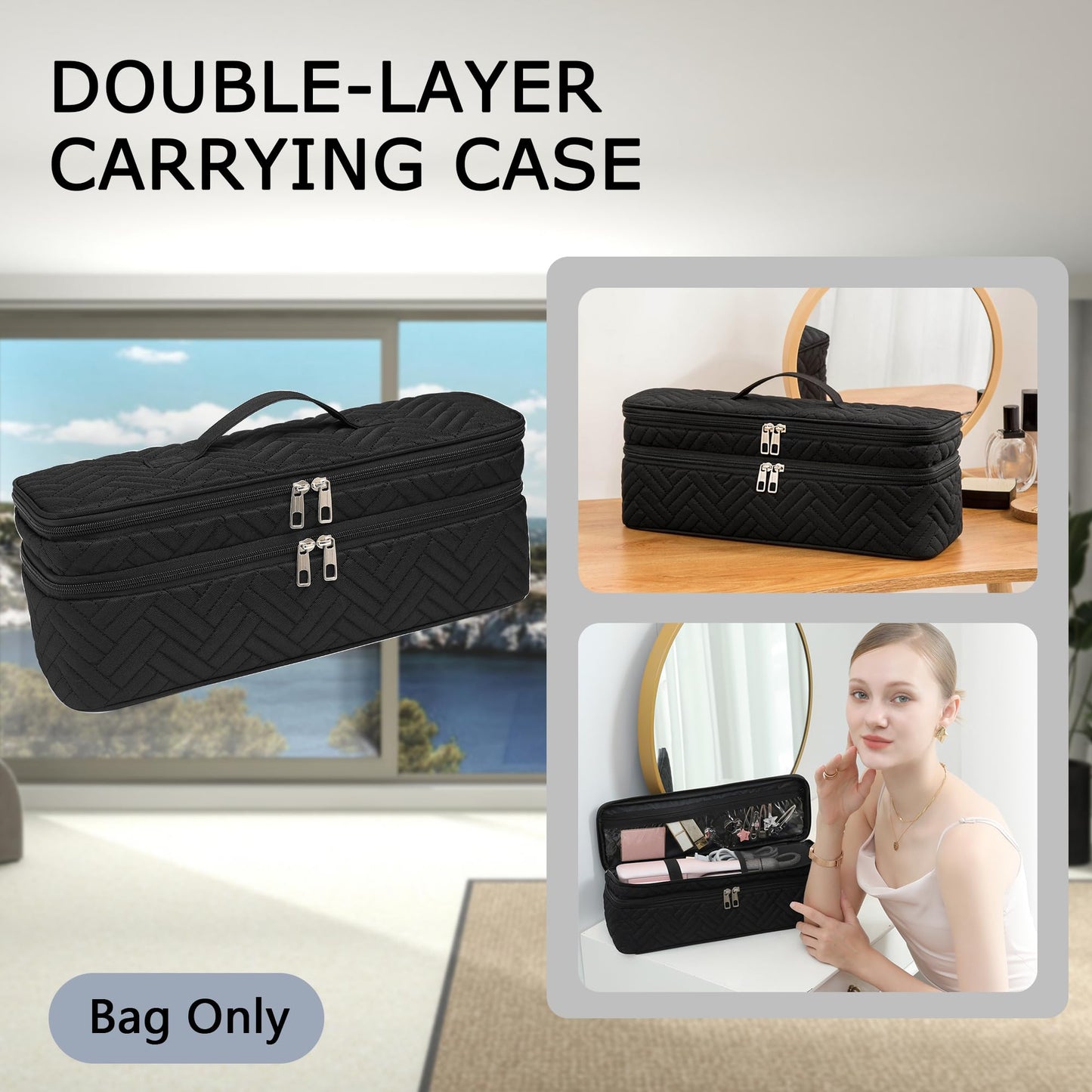 ARLMEGOR Double-Layer Carrying Case Apply to Revlon One-Step Hair Dryer, Travel Bag for Hair Volumizer/Styler,Water Resistant Storage Organizer Box,Compatible with FlexStyle Attachment (Bag Only)