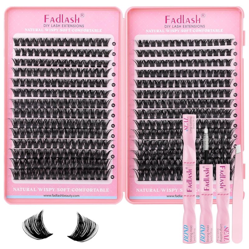 Lash Clusters Kit - 100D D Curl Eyelash Extensions with Waterproof Bond & Tweezers | Fluffy Soft 10-18mm