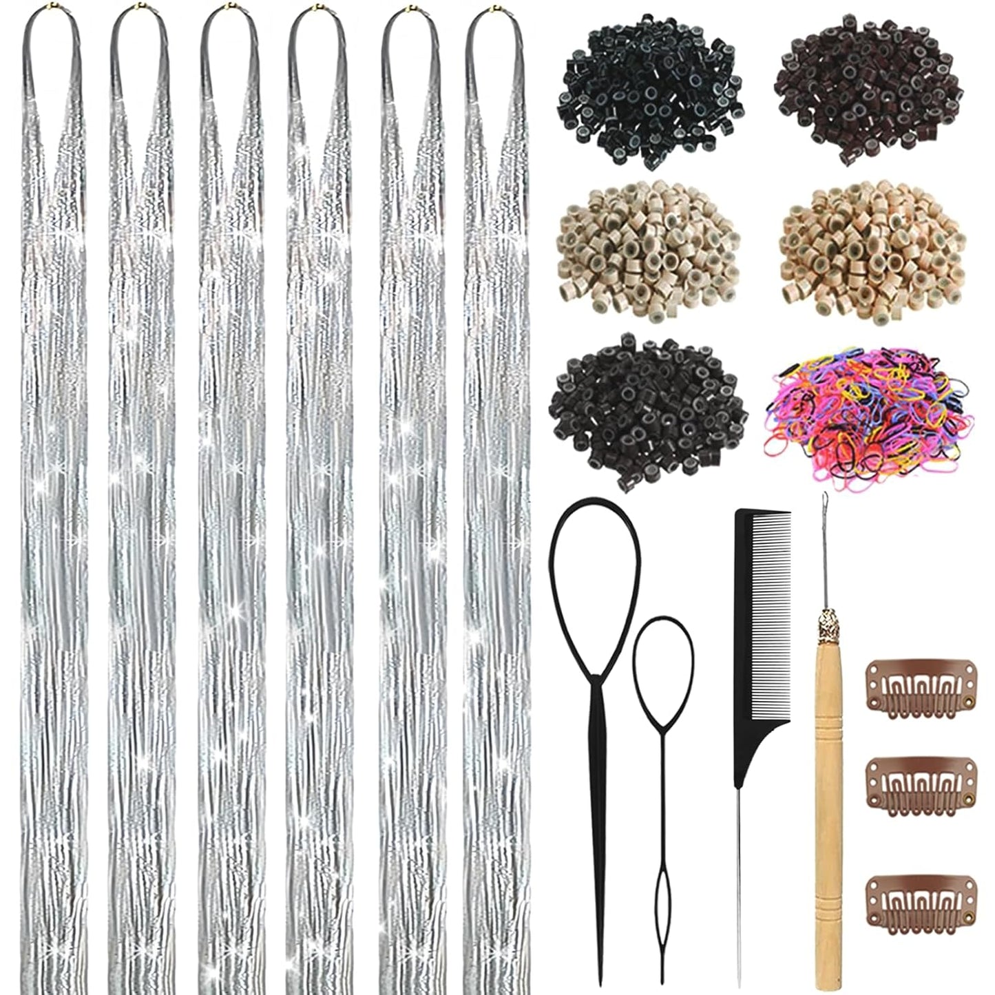 Hair Tinsel Kit - 18 Colors Holographic Hair Extensions | Heat Resistant Fairy Tinsel for Festivals & Parties