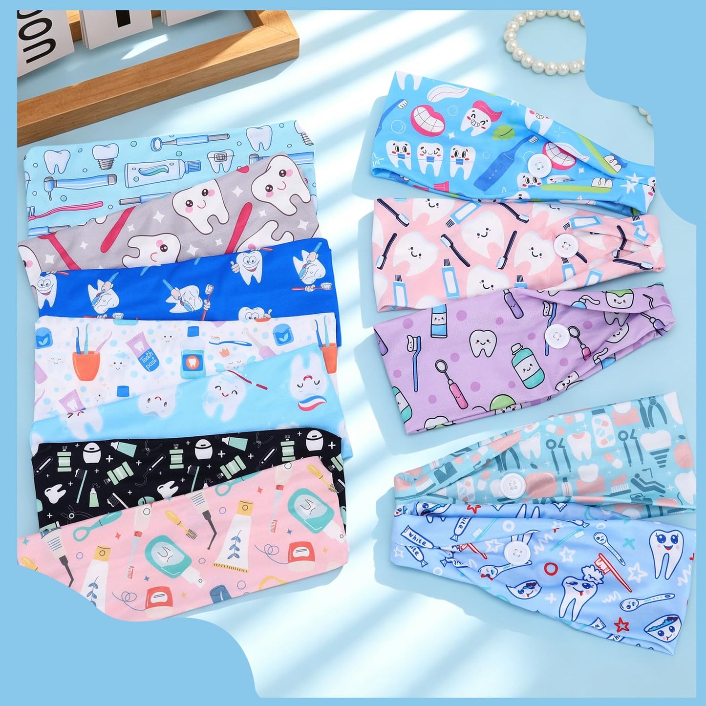 JATEBI 12 Pcs Nurse Headbands for Women, Non Slip Nursing Headbands with Buttons Ear Protection Hair Band Sweatband Head Wrap