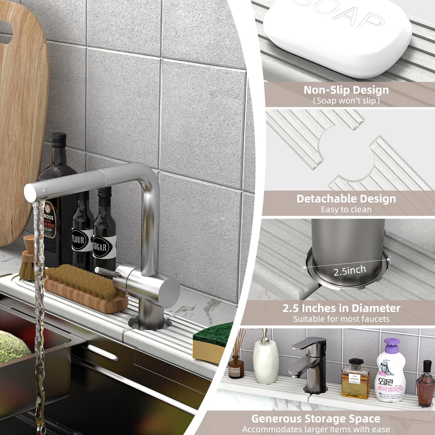 AKUVU Faucet Mat for Kitchen Sink - Super Absorbent Diatomite Fast Drying Stone, Quick Drying Splash Guard,Prevents Moisture Buildup Sink, Durable Protector for Kitchen,Bathroom Counter