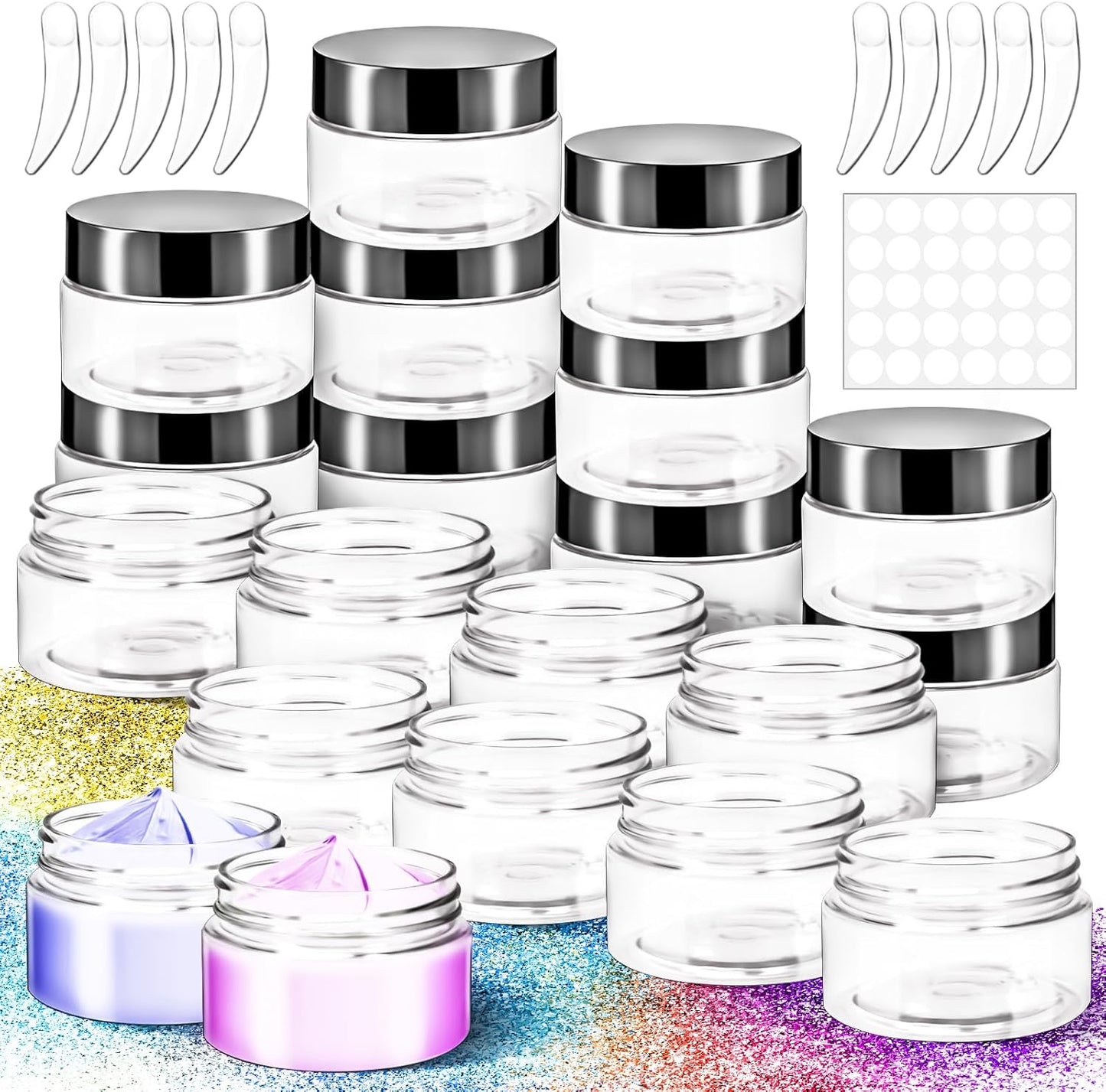 Amber Plastic Jars - 20 Pack 1oz Refillable Makeup Containers | Leakproof Travel Jars for Cream, Lotion, Powder