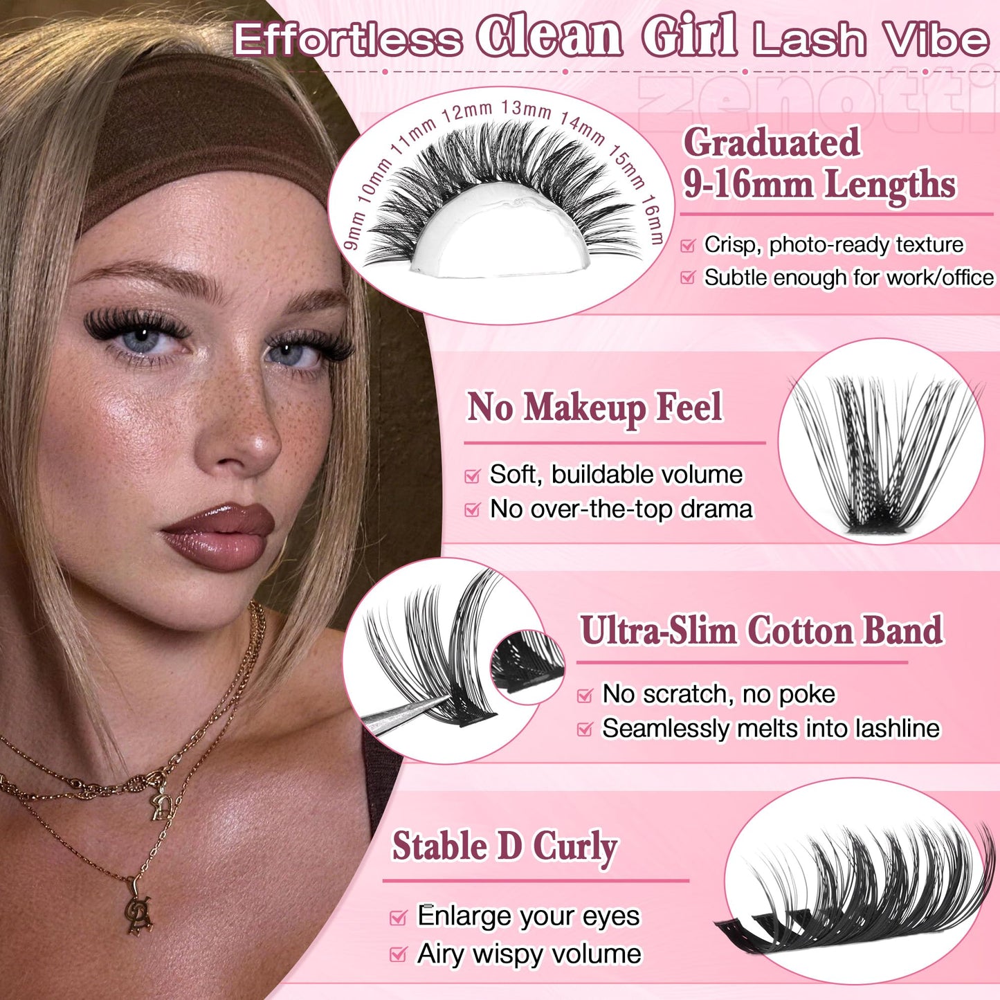 Lash Clusters Kit, 640PCS Natural Eyelash Clusters Kit 30D 40D 50D 60D Wispy Cluster Eyelash Extensions 9-16mm Daily Look Individual Lashes Soft Band with Lash Bond & Seal Tweezers Brush by zenotti