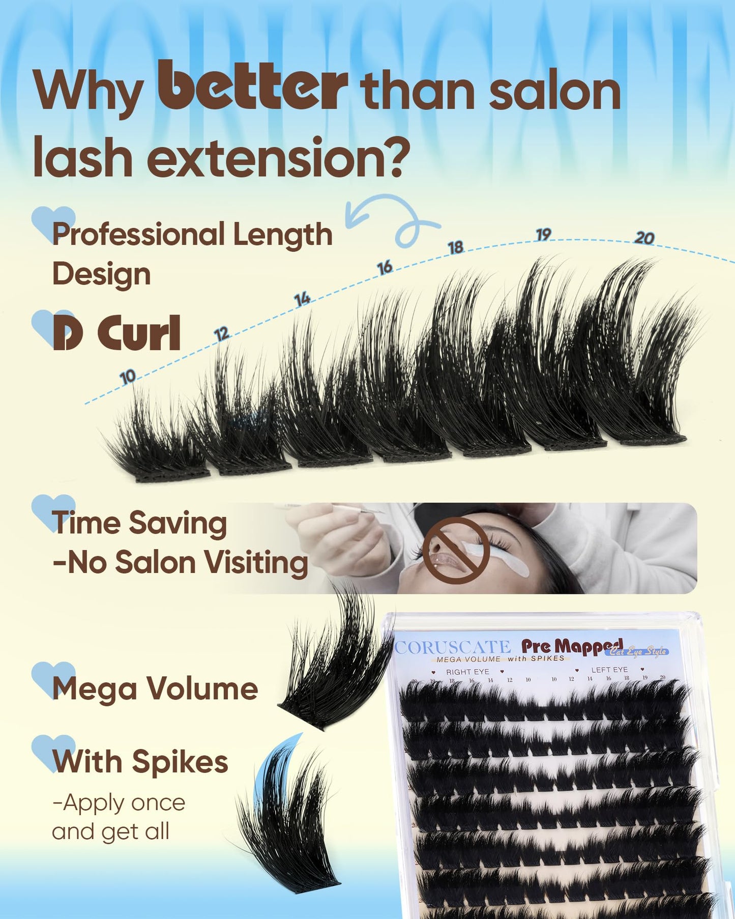 CORUSCATE Lash Clusters Spikes Eyelash Clusters Mink Volume Cat Eye Lashes