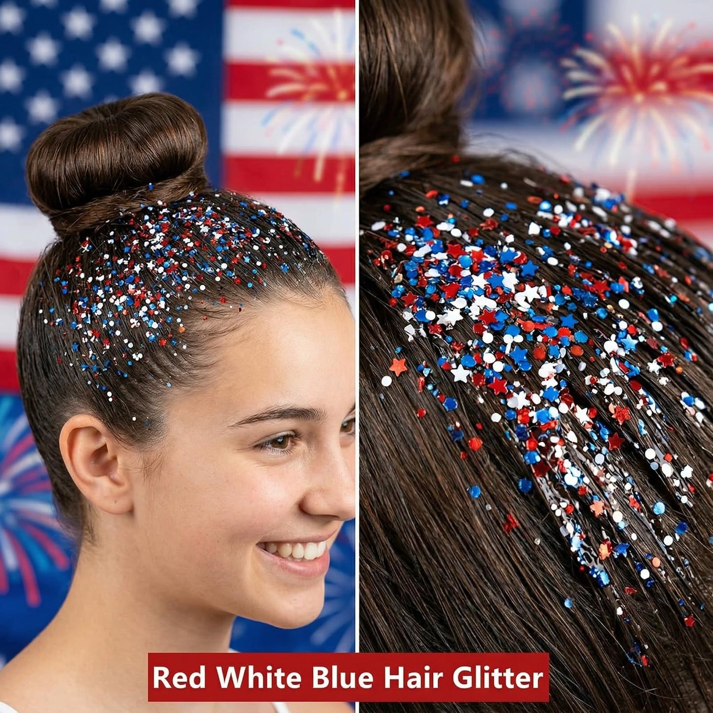 4th of July Hair Glitter Stick with Star,Red White Blue Face Glitter Stick,Fourth of July Body Glitter,Patriotic Outfits and 250th Anniversary Accessories,Independence Day Sparkling Makeup for Women