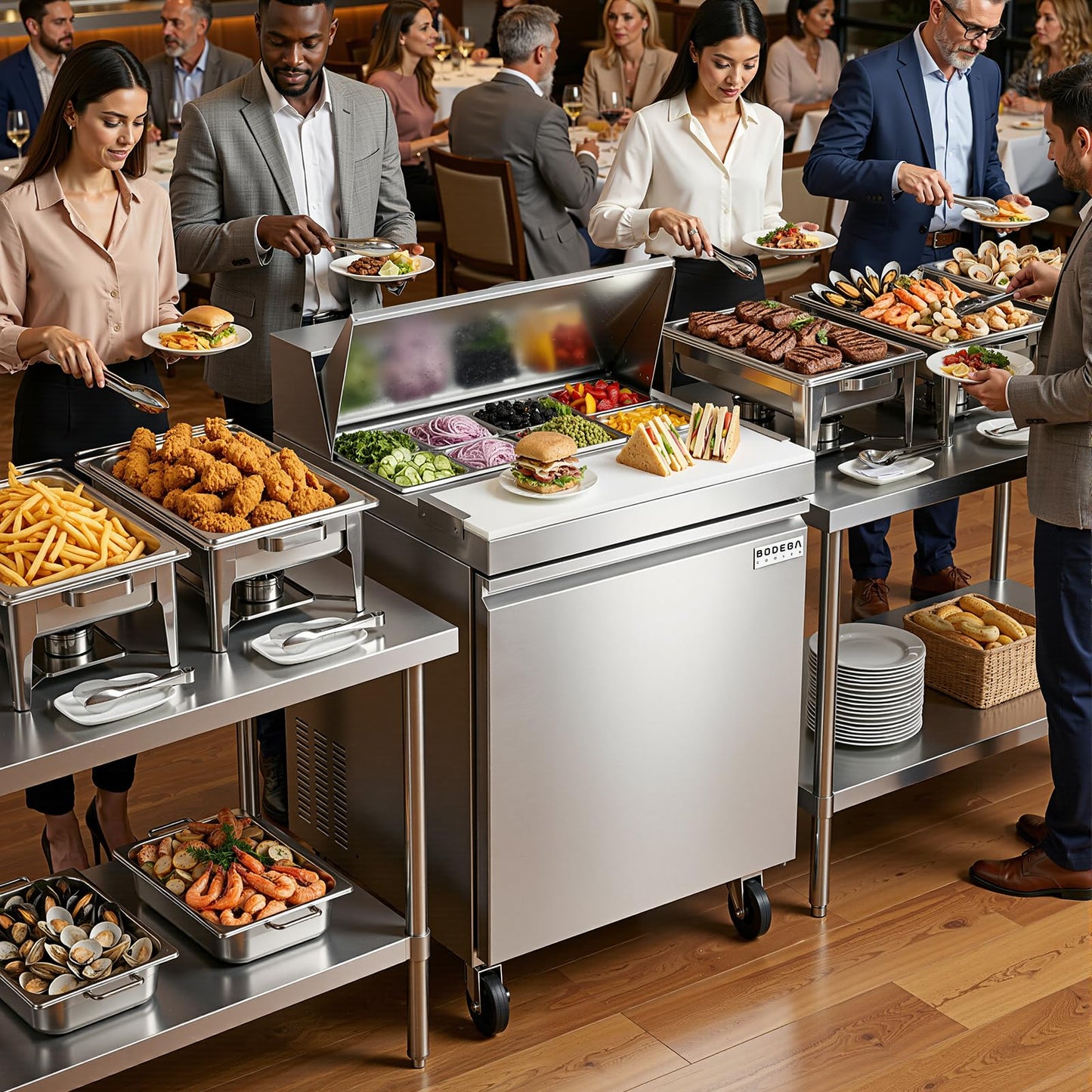 BODEGACOOLER 27" W Sandwich Prep Table Refrigerator, 8.03 Cu.Ft Pizza Prep Table, Commercial Salad Bar with Single Stainless Steel Door, 8*1/6 Pans, Cutting Board for Restaurant,Home,Cafe,Bakery