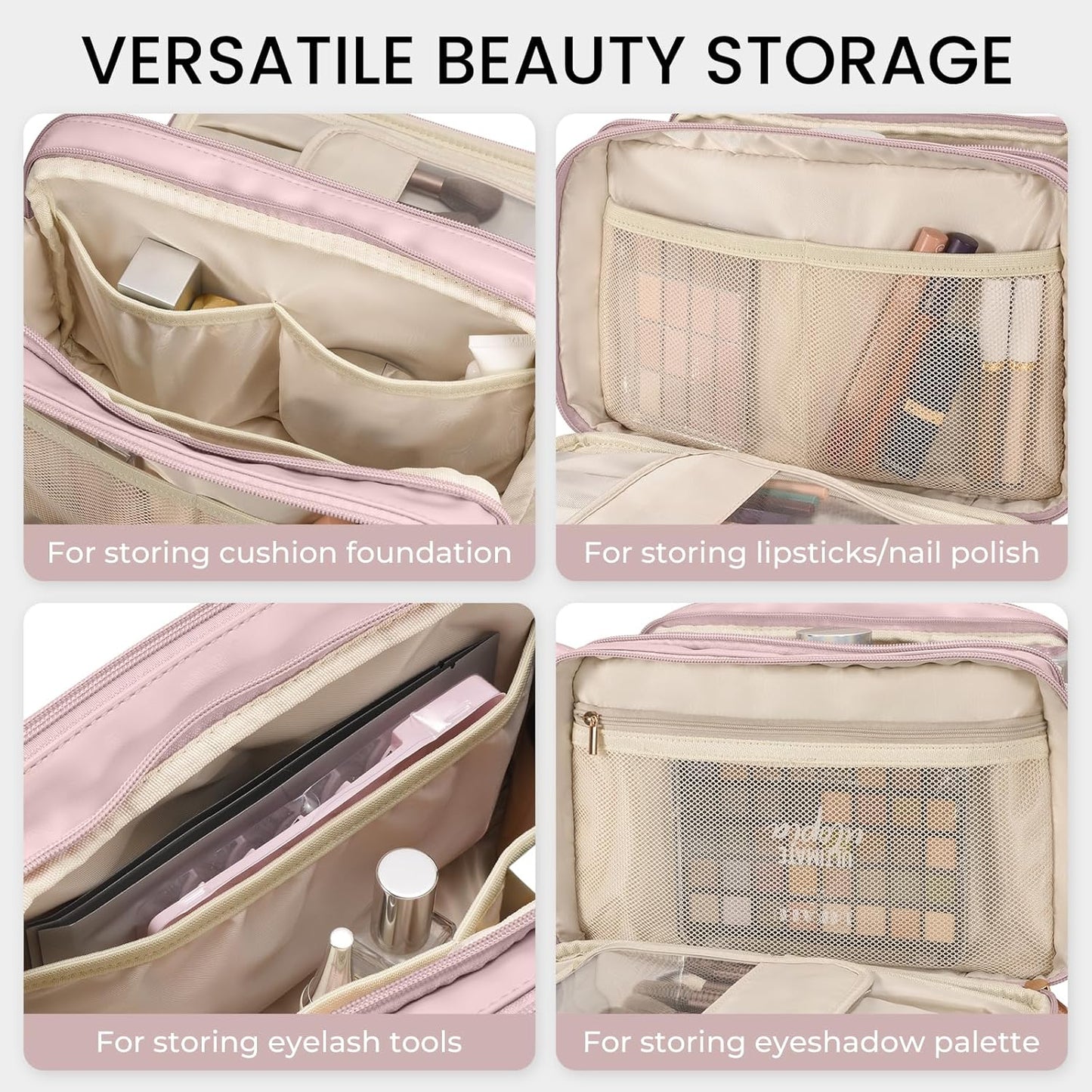 Travel Makeup Bag - Large Capacity Waterproof Organizer | Free-Standing Design, Easy Access - Pink
