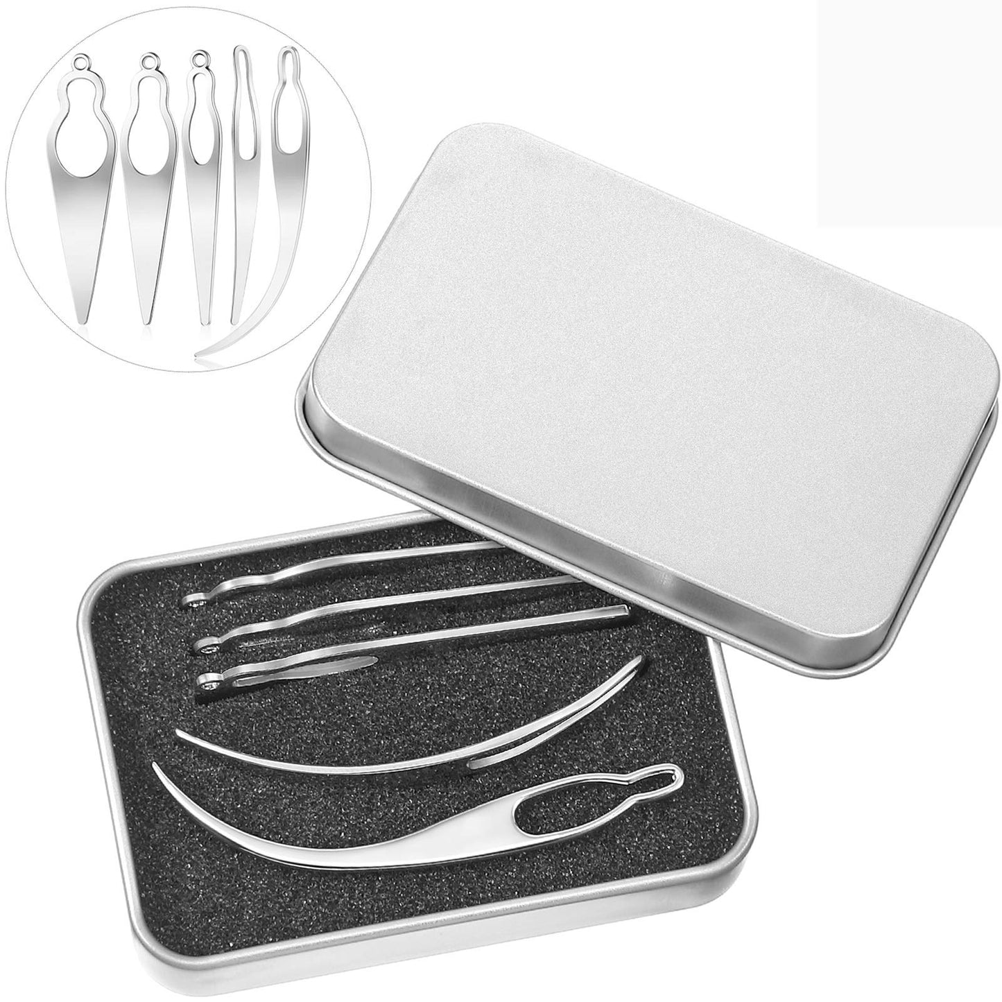 WILLBOND 5 Pcs Dreadlock Interlocking Tool for Locs with Metal Box Retighten Tool for Dreadlocks Interlocks Crochet Braiding Hair Tightening Maintaining Extensions Accessory(Silver)
