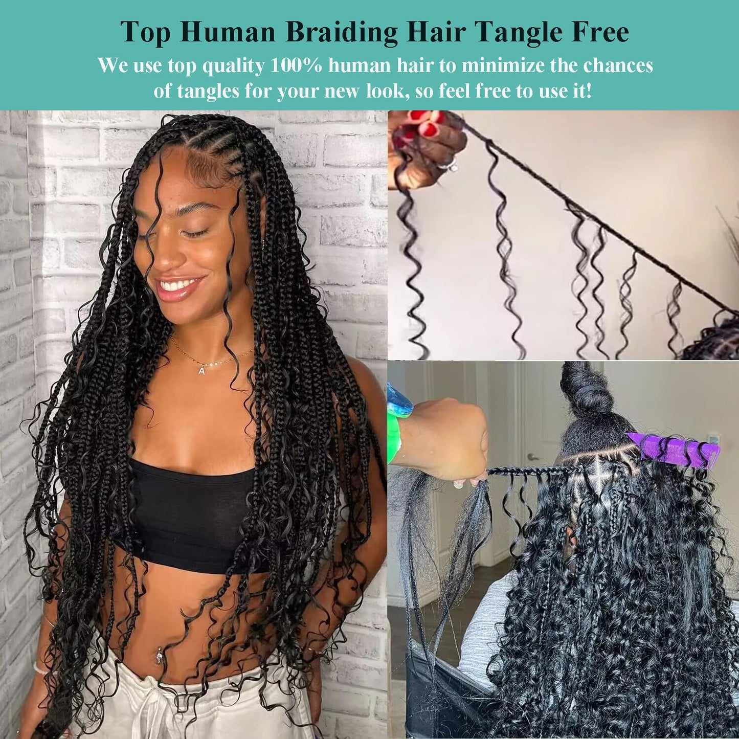 Deep Wave Bulk Human Hair for Braiding 110g 22 Inch 2 Bundles/Pack Human Braiding Hair for Boho Braids Knotless 12A Water Wave Curly Human Hair for Boho Knotless Braids Human Hair Bundles