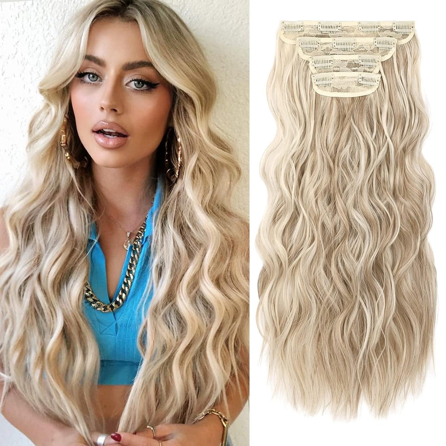 Clip-In Hair Extensions - 4PCS Natural Soft Synthetic Hairpieces for Women | Chocolate Brown