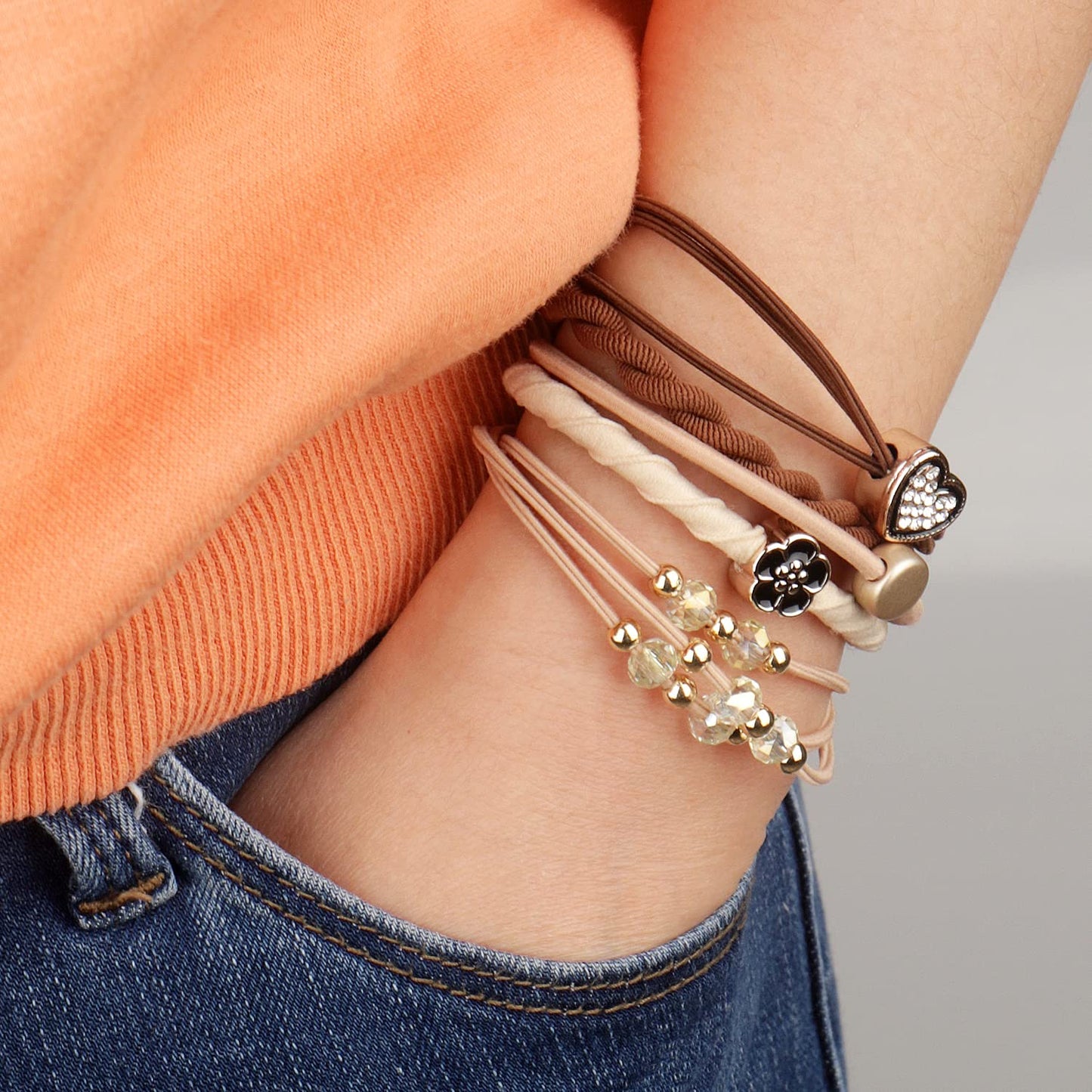 25 Pcs Hair Tie Bracelets for Women: 5 Stylish Boho Hair Ties for Girls—No Damage Ponytail Holders for Thin & Curly Hair (6 Trendy Colors)