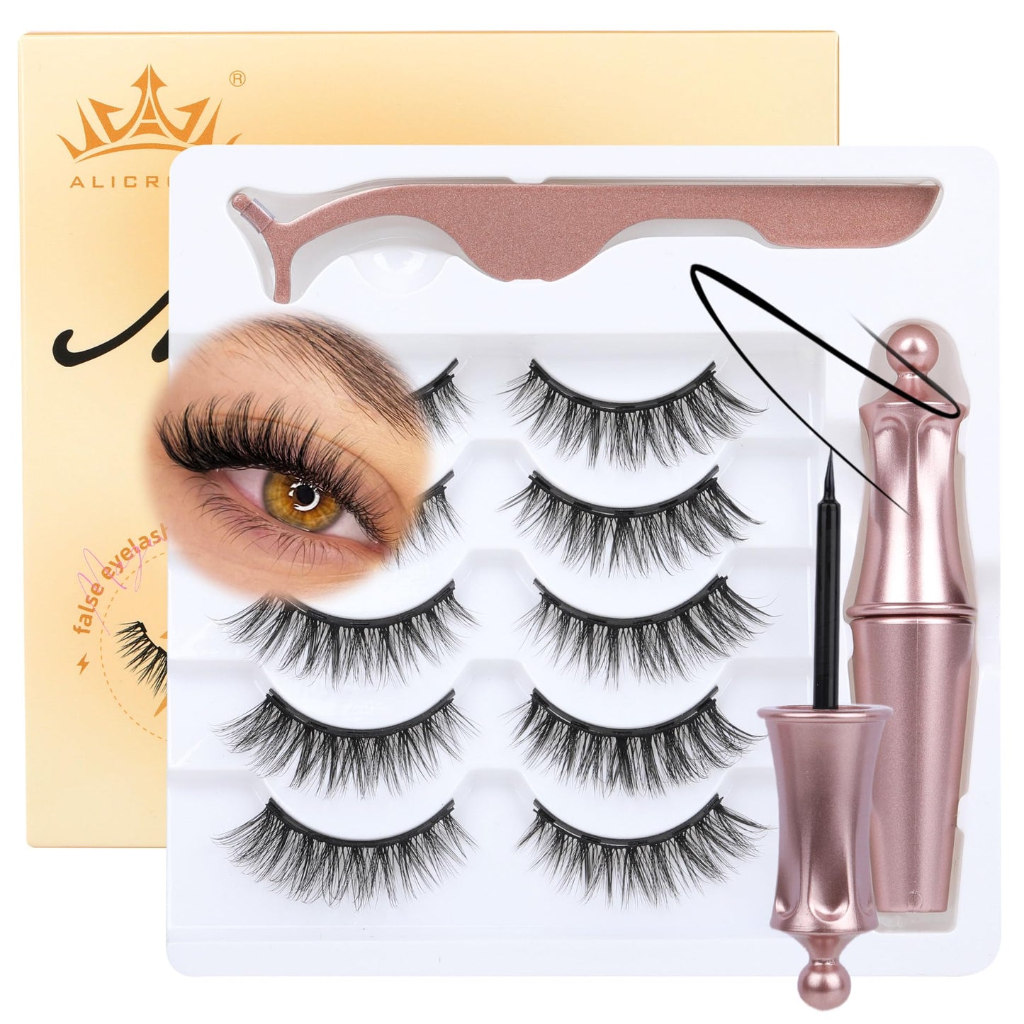Magnetic Eyelashes with Eyeliner Natural Look Magnetic Lashes with Applicator No Glue Needed Cat Eye Lash Wispy Magnet Lash 5 Pairs with Magnet Eyeliner