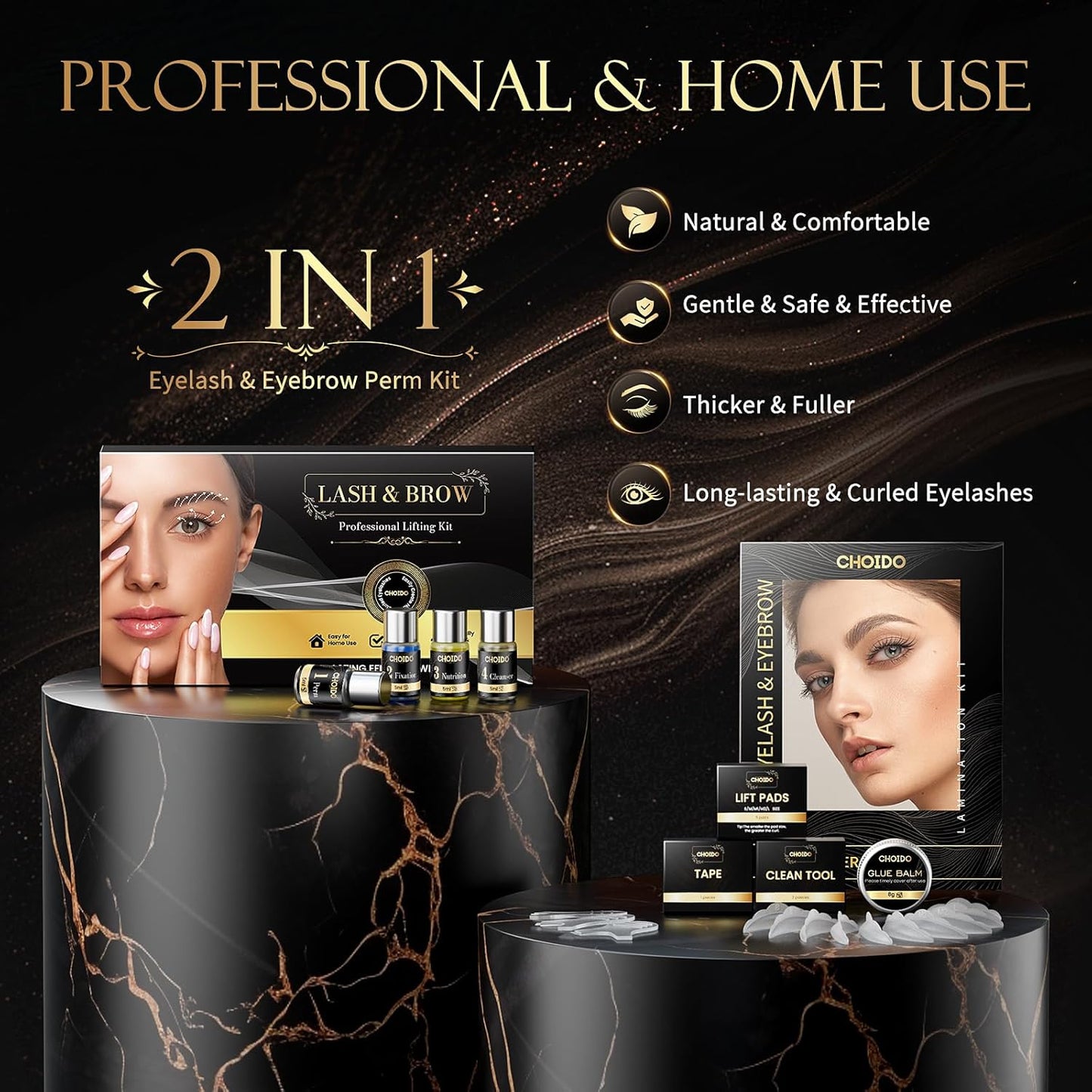 Lash Lift Kit & Eyebrow Lamination - 2-in-1 Professional Eyelash Perm & Curling Set | Lasts 6-8 Weeks (Black)