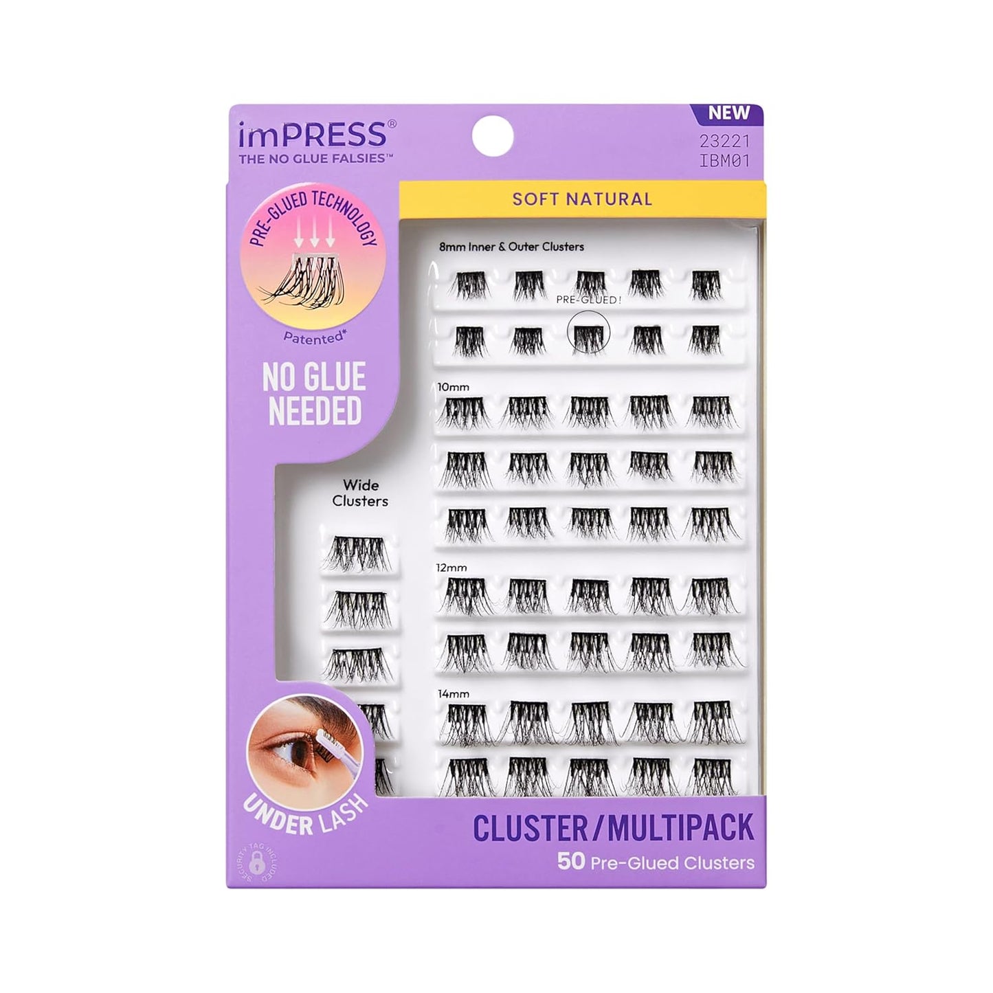 Impress False Eyelashes - Soft Natural Cluster Multipack, 50 Pre-Glued Clusters, 8mm-14mm | Contact Lens Friendly, Reusable