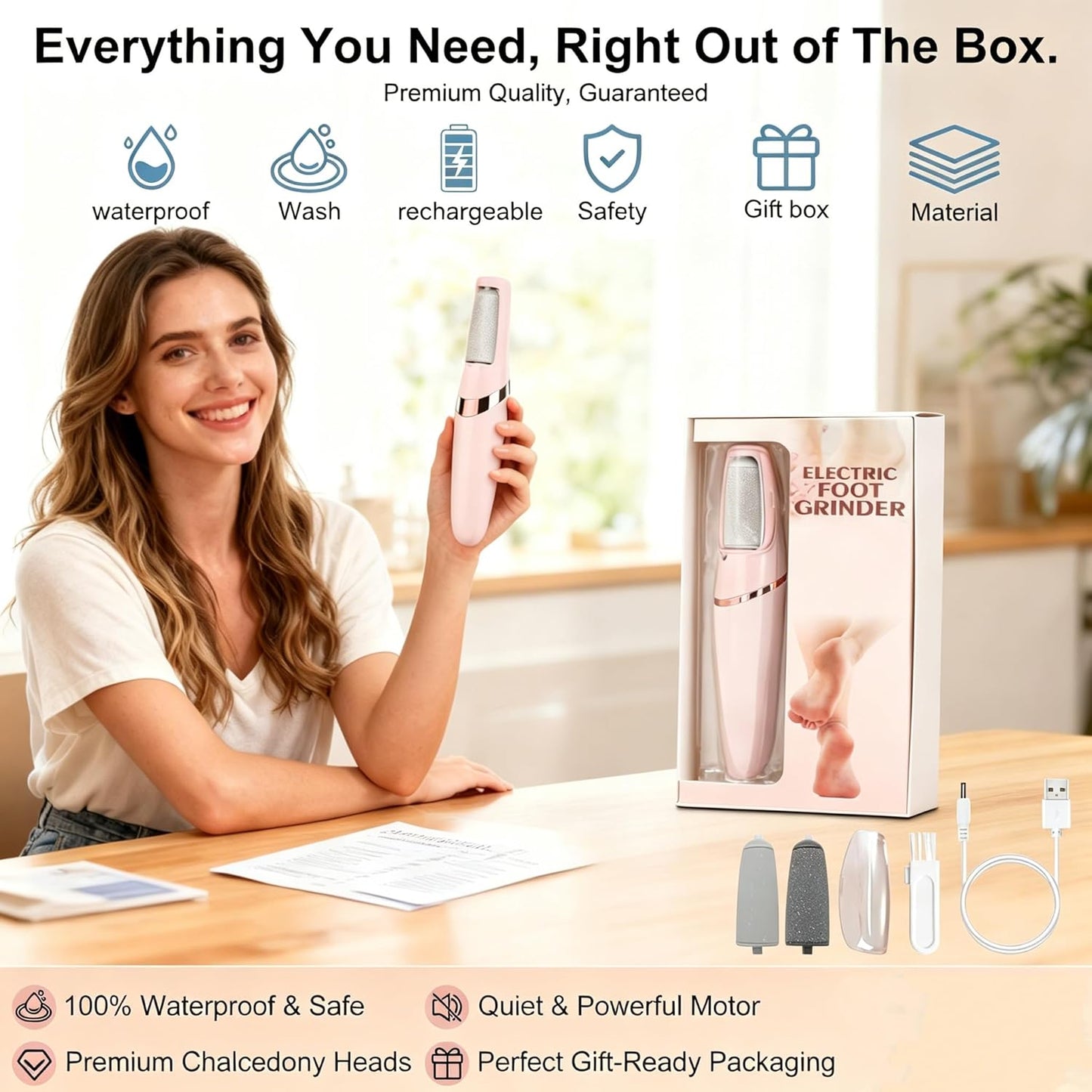 Electric Foot File - Rechargeable Callus Remover for Smooth Feet | 2 Speeds, Waterproof & Cordless Pedicure Tool
