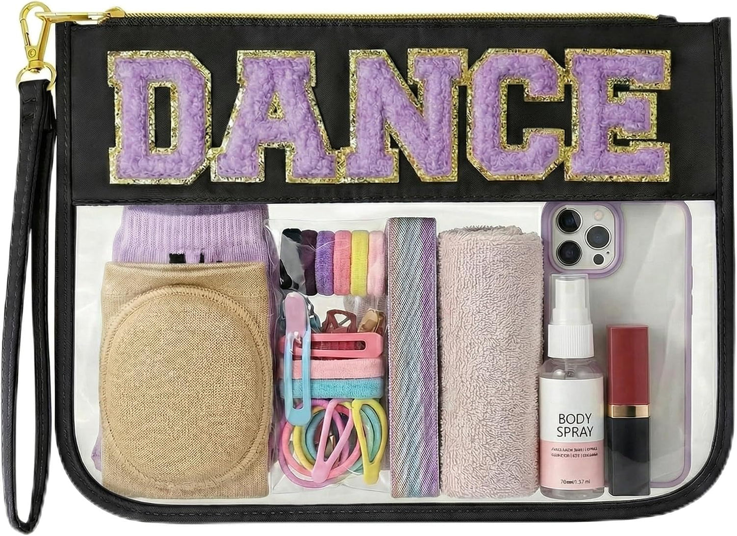 Dance Bag | Chenille Letter Clear Cosmetic Bag for Dancers - Essential Makeup Organizer for Girls & Women
