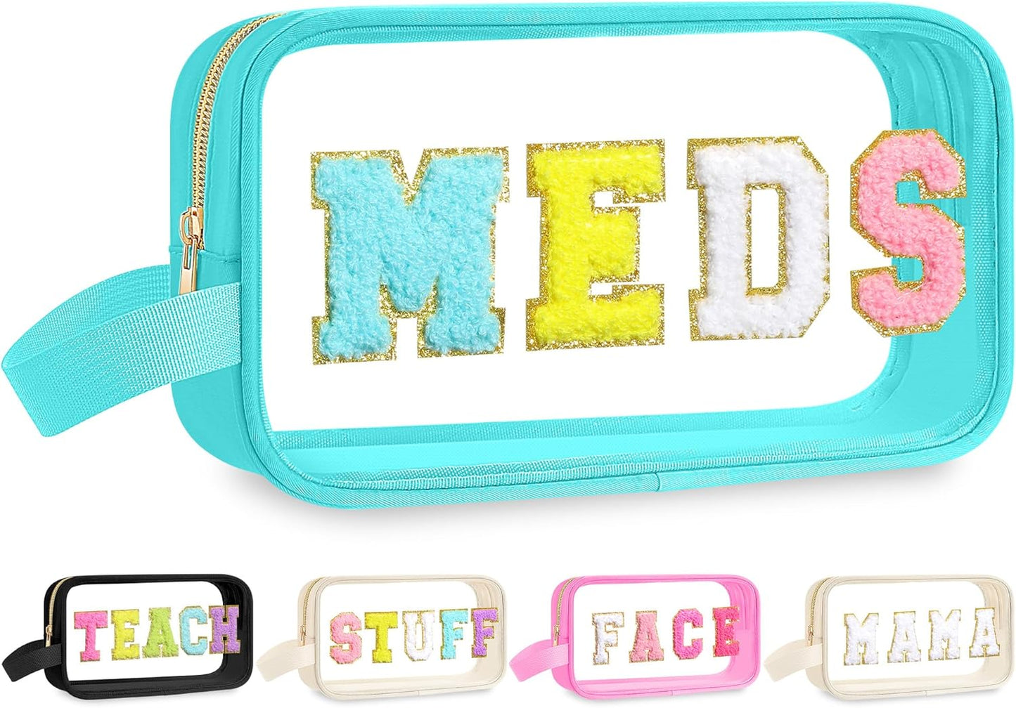 Teacher Survival Kit Bag - Waterproof Clear Makeup Pouch with Chenille Letters | Perfect Gift for Women