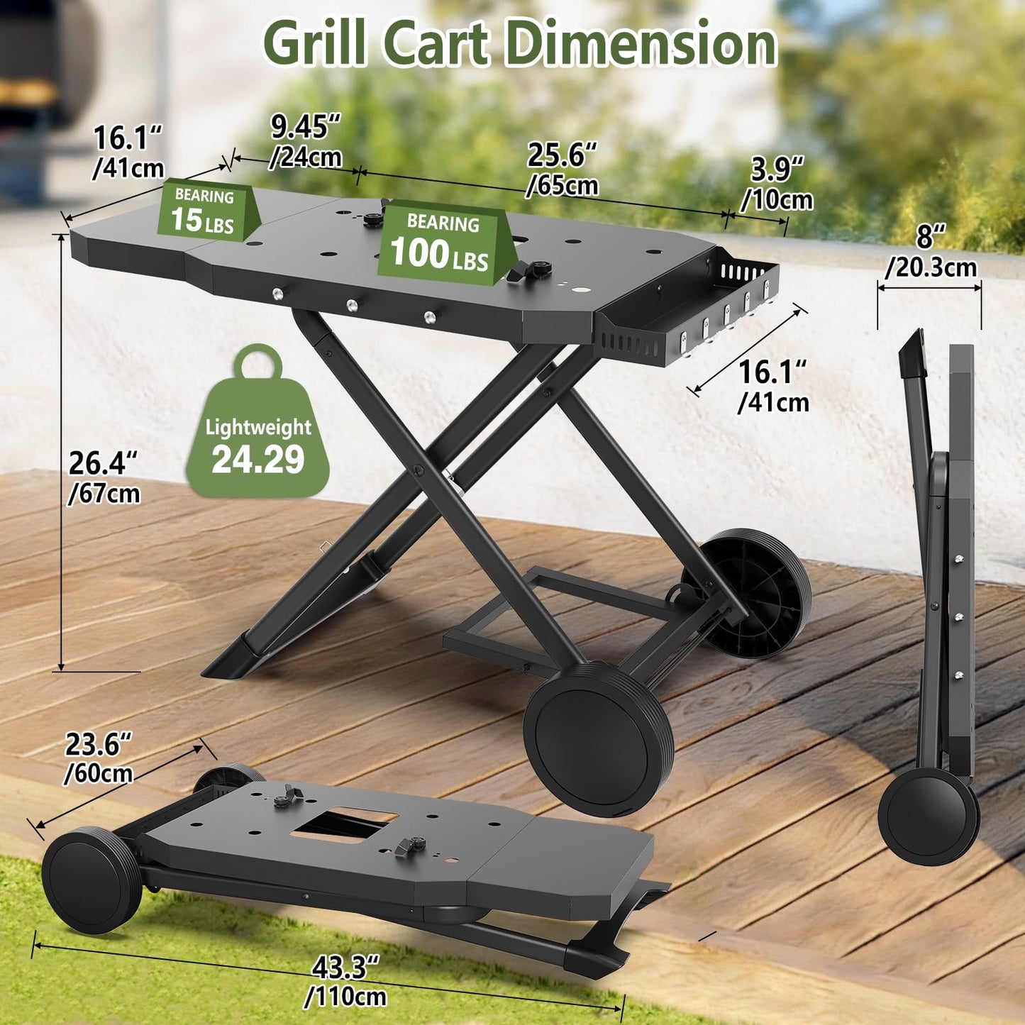 Barbqtime Portable Grill Cart for Blackstone 17" & 22" Griddle, Foldable Grill Table with Propane Tank Holder, Outdoor Portable BBQ Grill Stand for Backyard, Camping, Tailgating