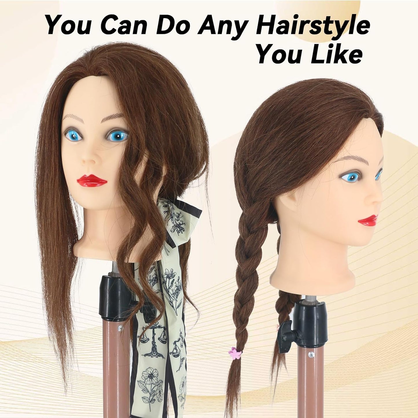 Mannequin Head - 100% Real Human Hair for Cosmetology | Braiding, Styling, Cutting - Brown