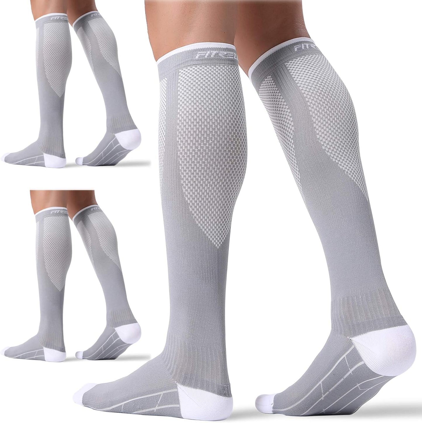 FITRELL Compression Socks for Men & Women - 20-30mmHg Circulation Support | 3 Pairs