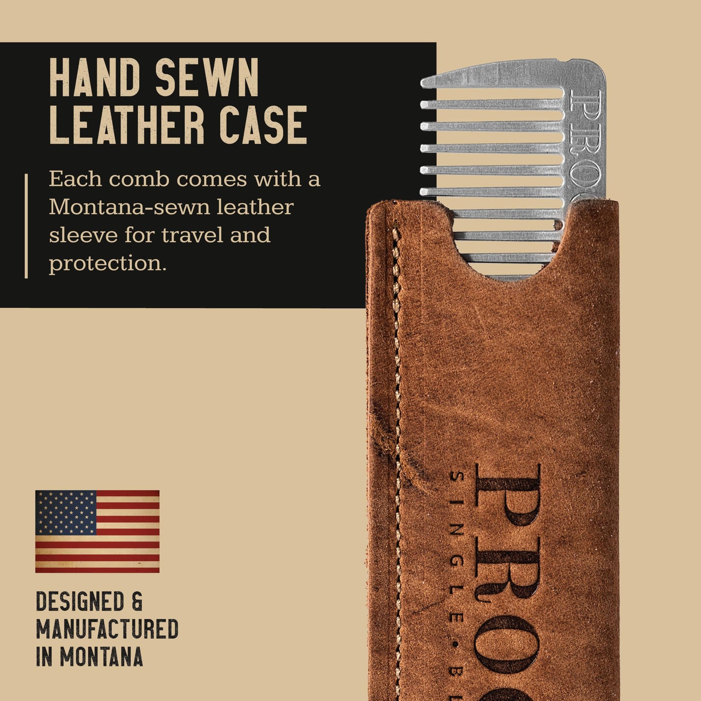 Proof Aluminum Metal Comb - CNC-Machined 6061 Aluminum Metal Hair Comb with Montana-Sewn Leather Case, Rust-Proof, Dent-Resistant, Durable & Travel-Ready Pocket Grooming Tool - Made in USA