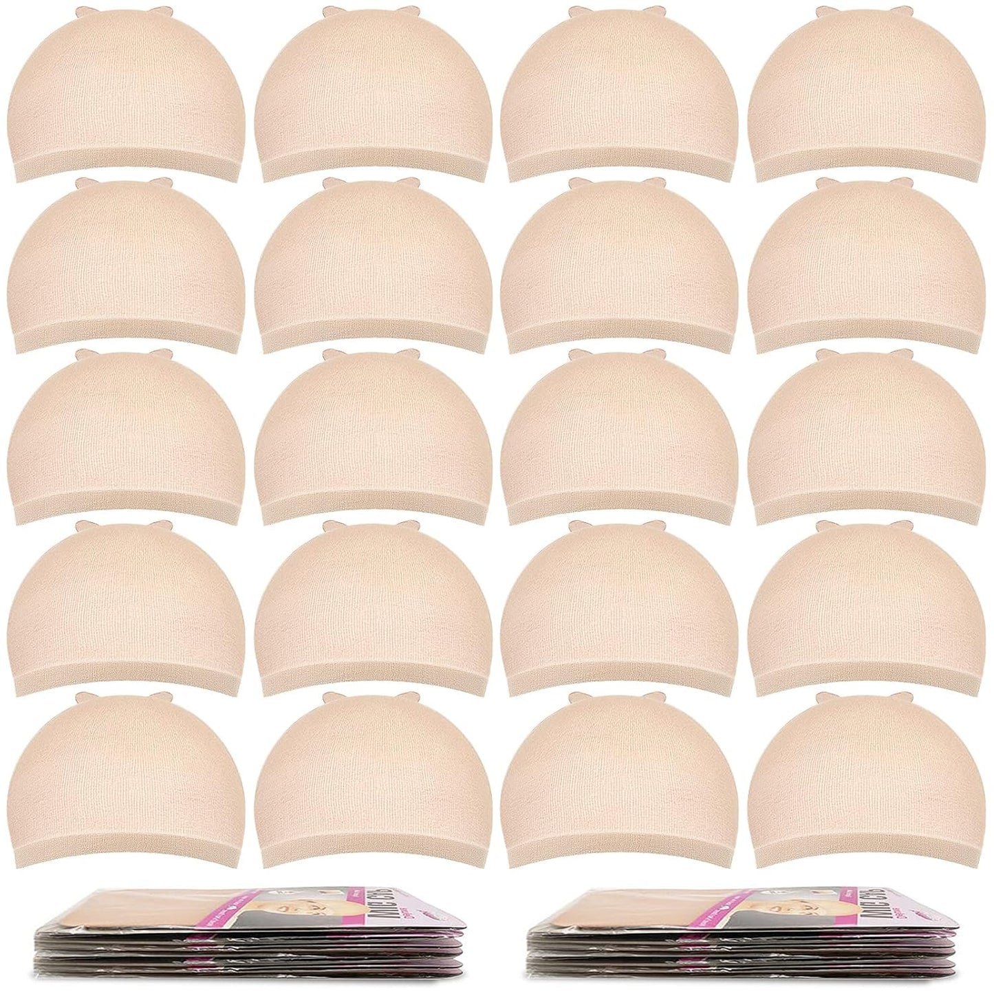 MORGLES 20 Pcs Beige Wig Caps - Stretchy Nylon for Comfortable Fit | Ideal for Women