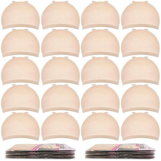 MORGLES 20 Pcs Beige Wig Caps - Stretchy Nylon for Comfortable Fit | Ideal for Women