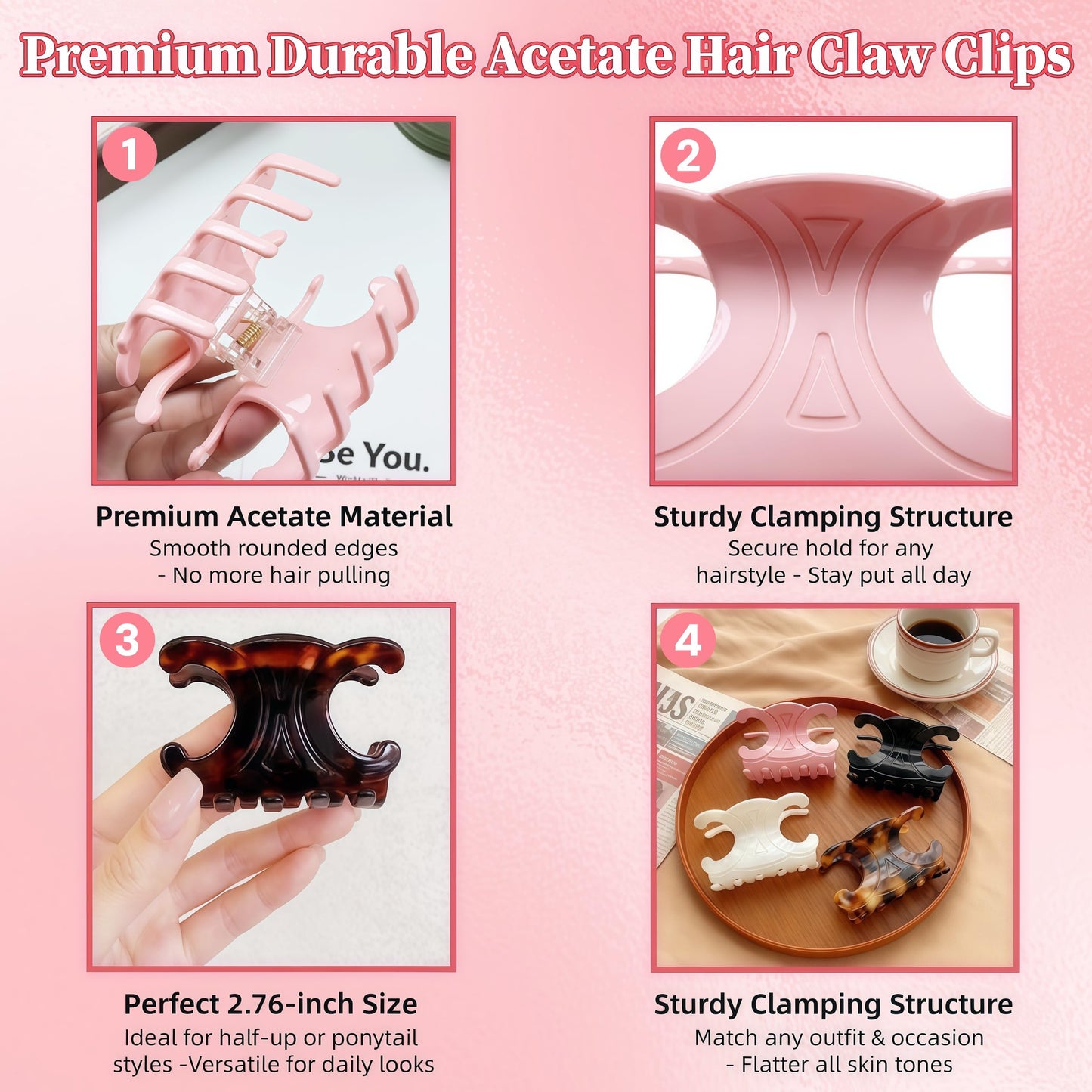 Butterfly Hair Claw Clips, 4 Pack, Medium Size (2.76 x 1.66 in)