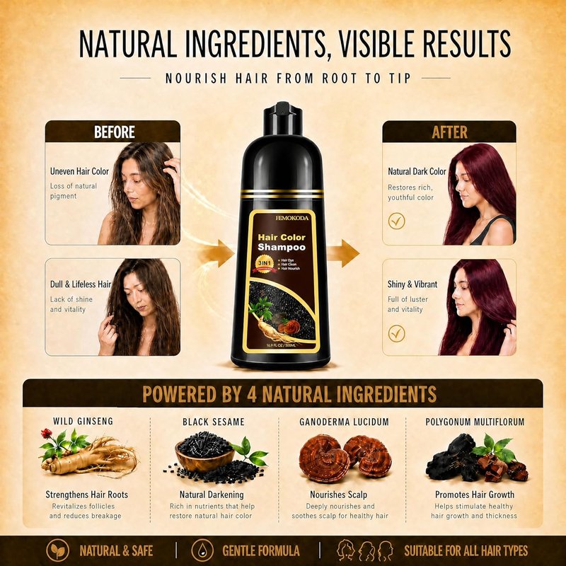 Burgundy Hair Dye Shampoo - 3 in 1 Instant Color | Long-Lasting Semi-Permanent 16.90 Fl Oz
