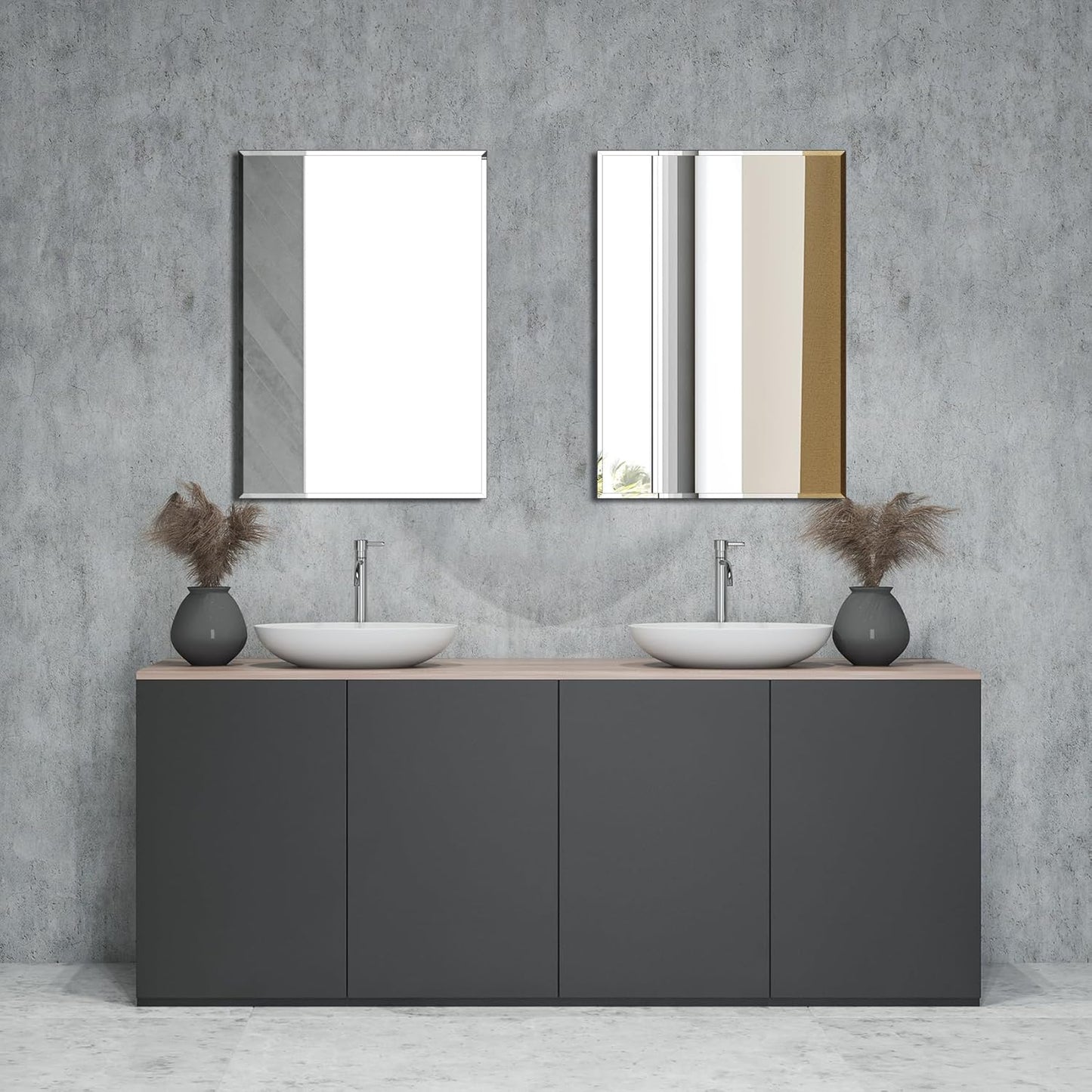 Frameless Bathroom Mirror - Rectangle Beveled Edge, Shatterproof Tempered Glass | 24" x 16" for Versatile Hanging