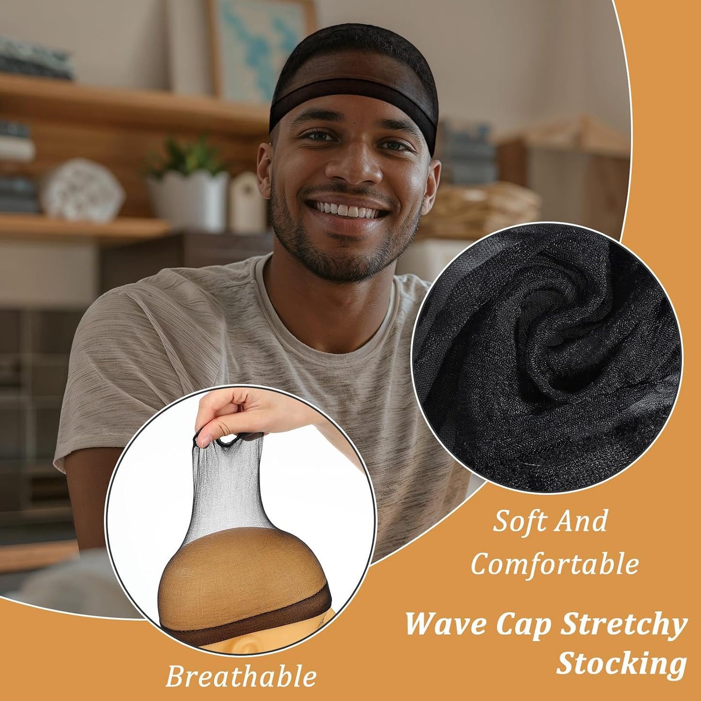Stocking Wave Cap for Men - 30 Pcs Elastic Stretchy Hair Net | Breathable & Comfortable Black Wig Caps