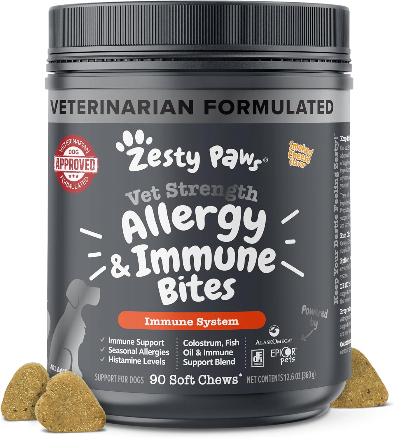 Zesty Paws Allergy Immune Bites - Dog Allergy Chews for Itchy Skin & Ears | Lamb Flavor, 90 Count