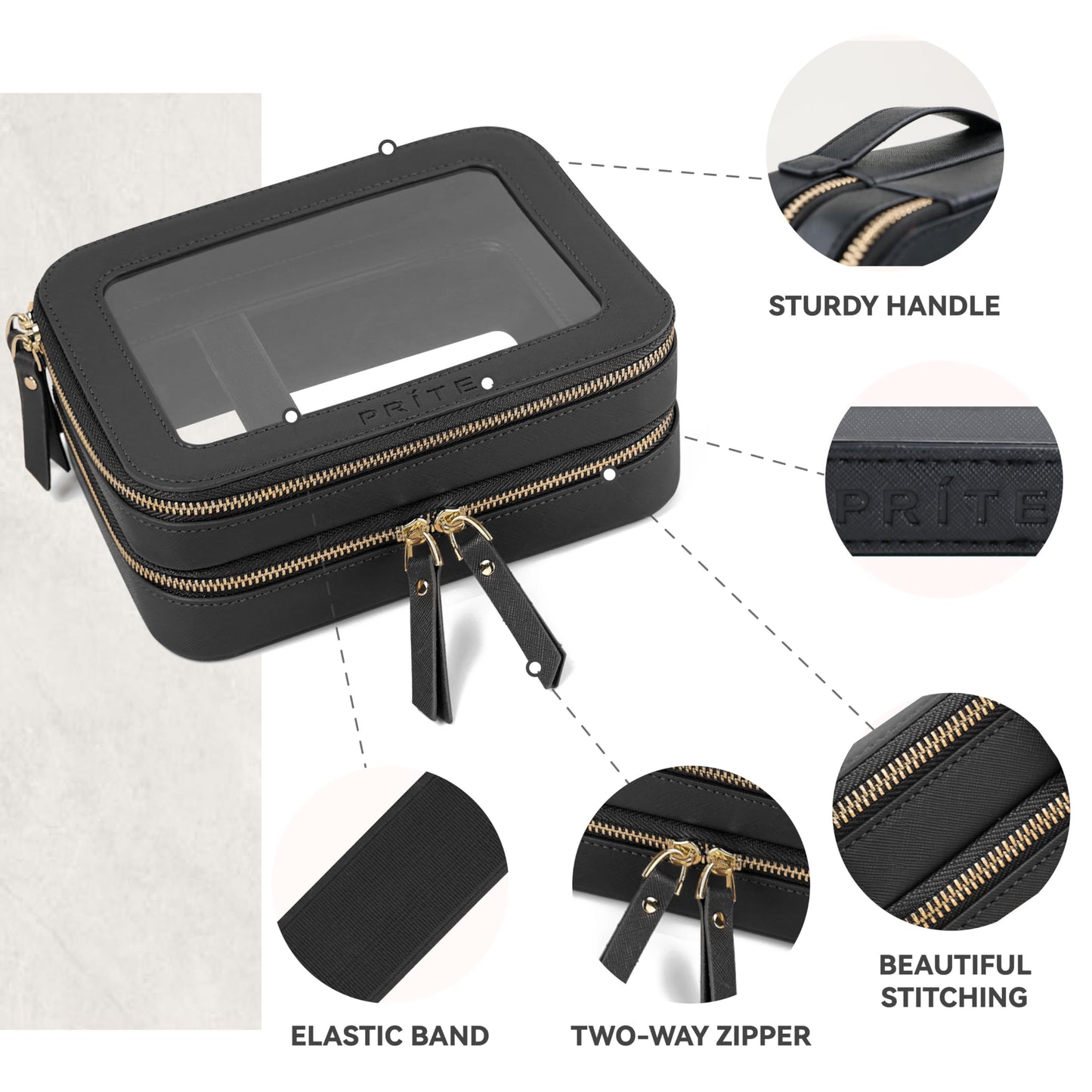 Prite Double Layer Clear Makeup Bag Travel Cosmetic Organizer for Women
