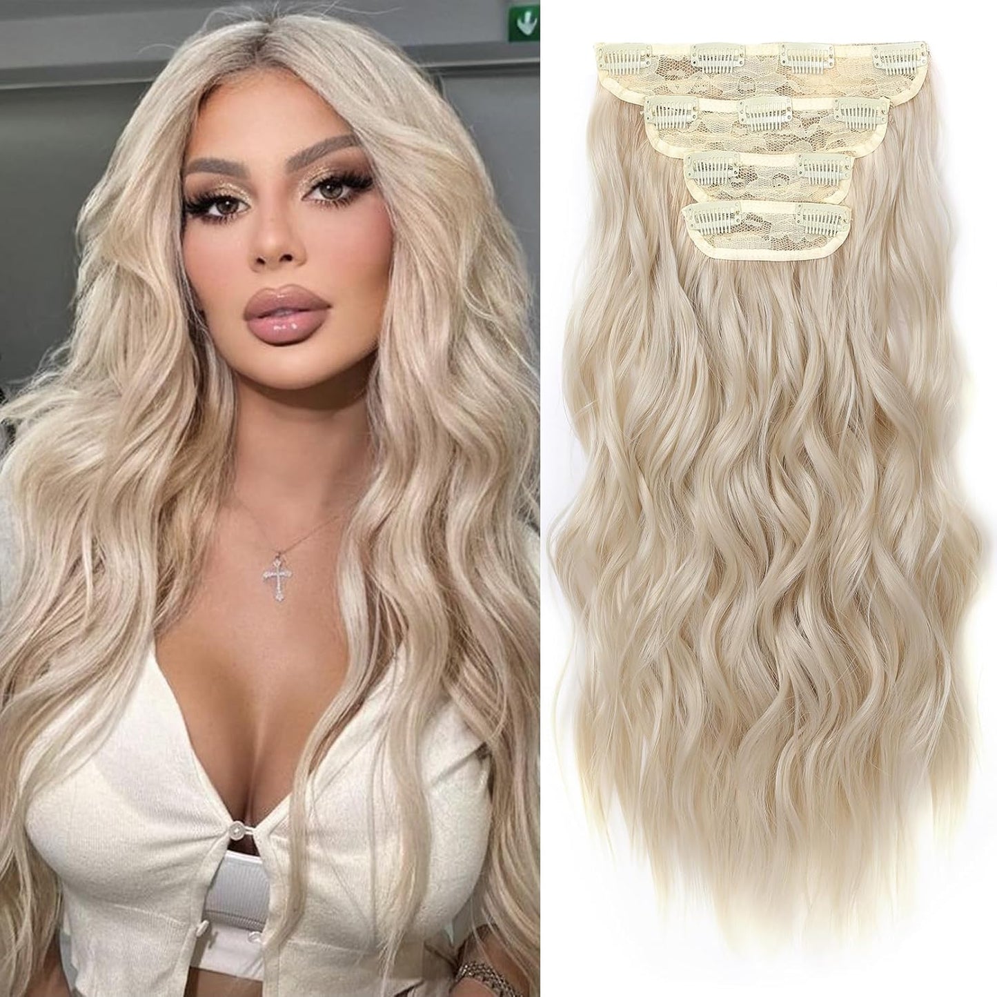 Clip-In Hair Extensions - 4PCS Natural Soft Synthetic Hairpieces for Women | Chocolate Brown