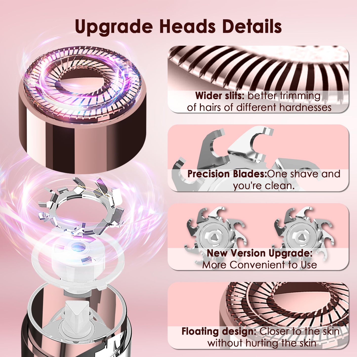 Gurelax Replacement Heads for Finishing Touch Facial Hair Remover, Upgrade Gen 3 Eyebrow Hair Remover Replacement Heads, Painless 18k Gold Replacement Blades for Flawless (3+3)