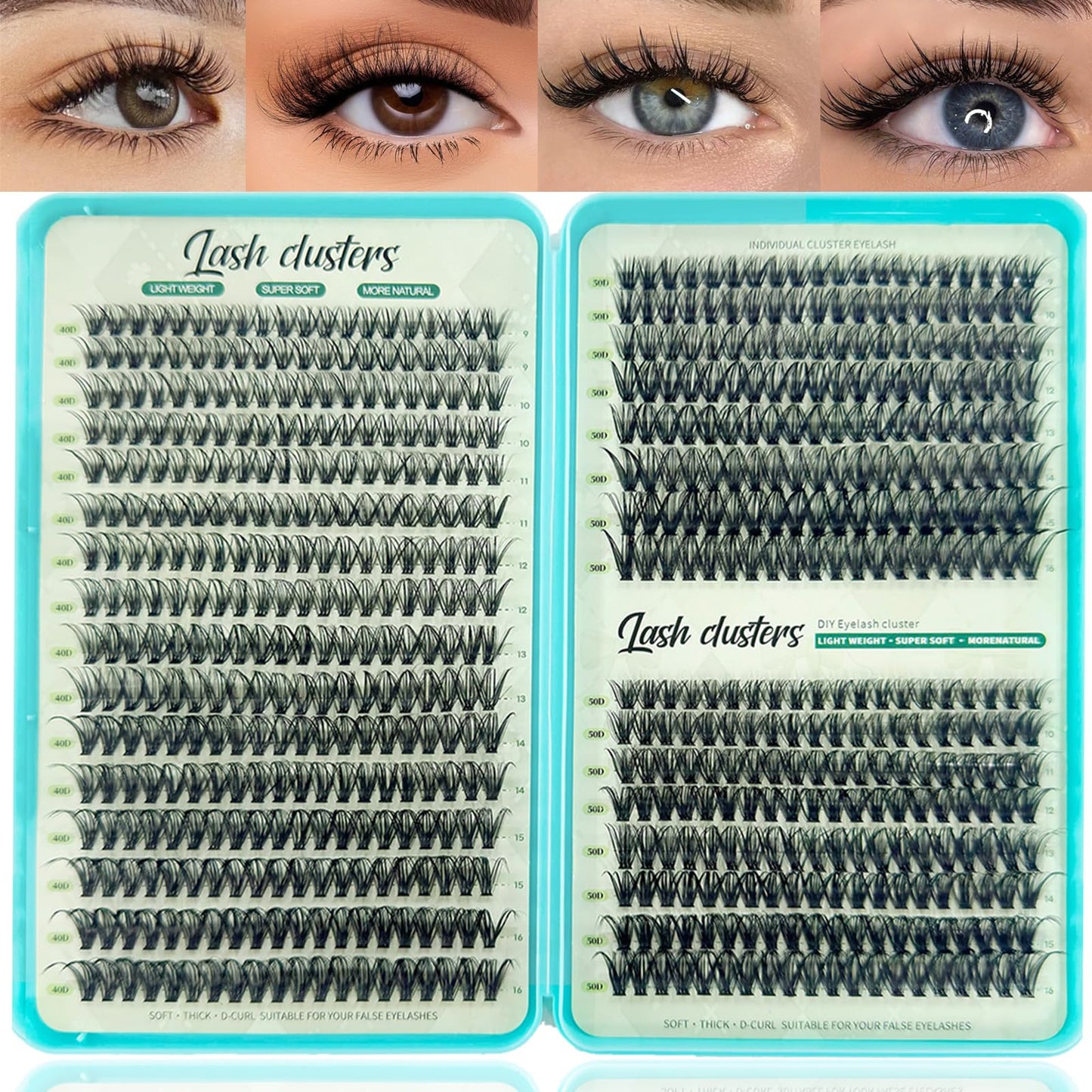 Lash Clusters, 640 Pcs Eyelashes Lash Clusters D Curl 9-16mm, Individual Fluffy False Eyelashes Extensions with Tools, Perfect for Daily Wear and Dating (40D+50D)