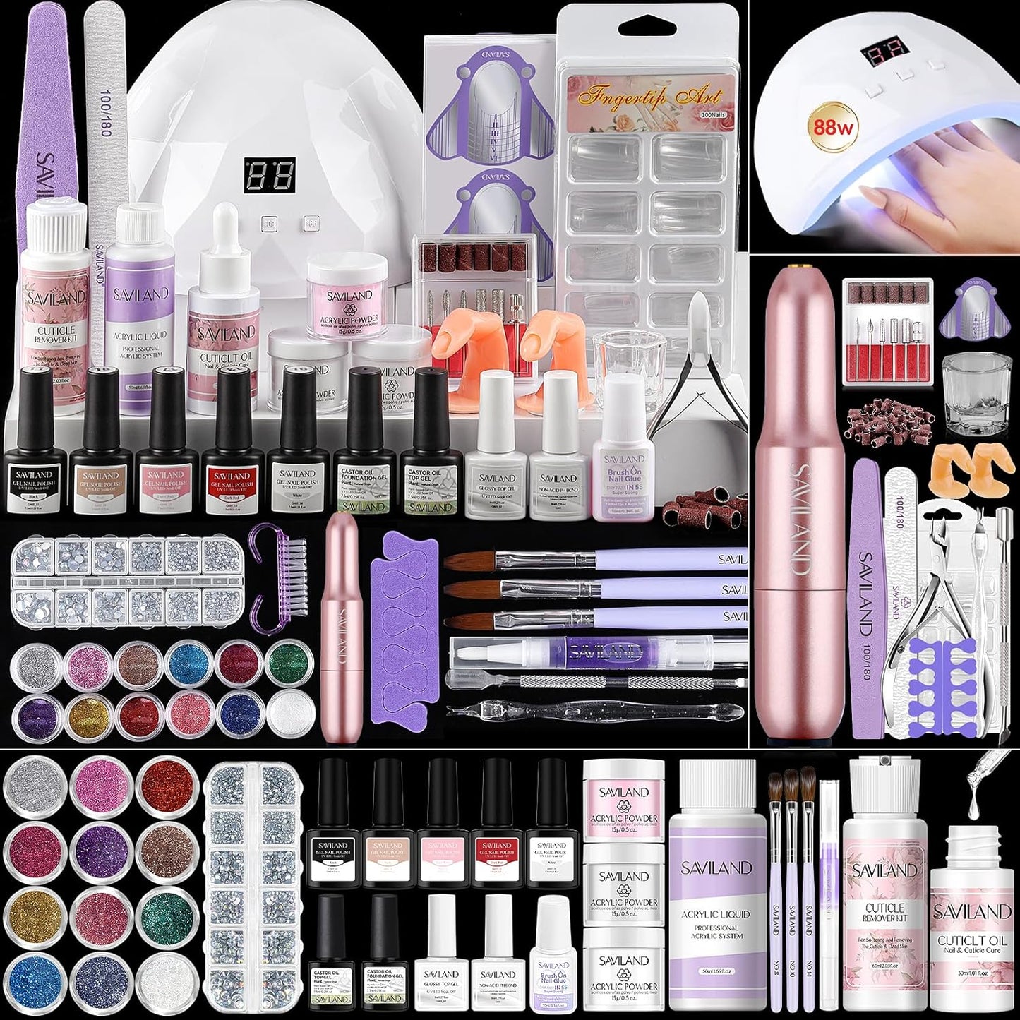 Acrylic Nail Kit - All-In-One Set with 88W Nail Lamp & Gel Polish | DIY Home Starter