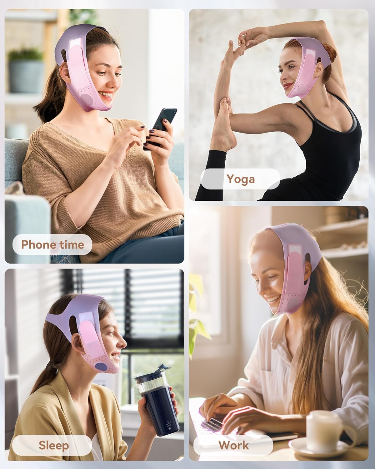 V-Line Sculpting Face Mask - Silicone Chin Strap for Jawline Tightening & Double Chin Reduction | Adjustable 23-27 Inches, Pink