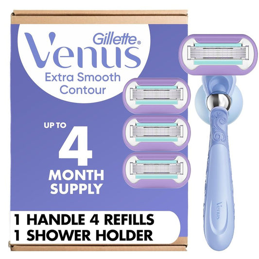 Gillette Venus Women's Razor - Extra Smooth Contour with 5-Blade Refills & Flexiball Handle | 1 Handle + 4 Refills