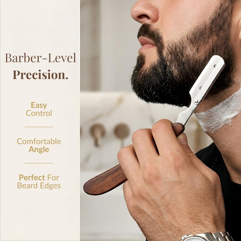 The Cambridge Cutthroat® Cut Throat Razor Kit with Blades & Travel Pouch - Black & Gold Stainless Steel Professional Barber Shaver Men - Straight Edge Moustache & Beard Shaper