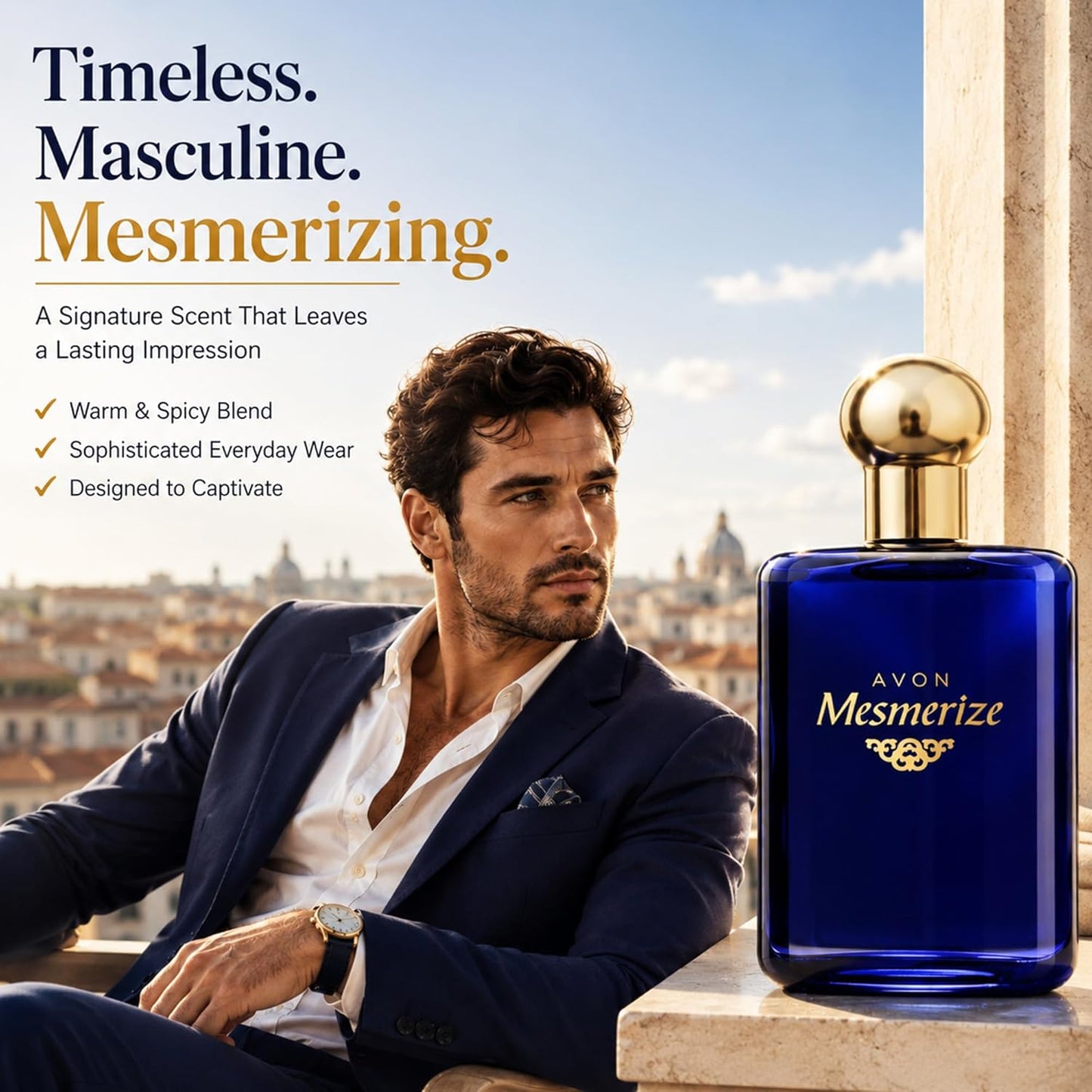 AVON Mesmerize Cologne Spray - Long-Lasting Men's Cologne with Sandalwood & Amber | 3.4 fl oz Travel Size