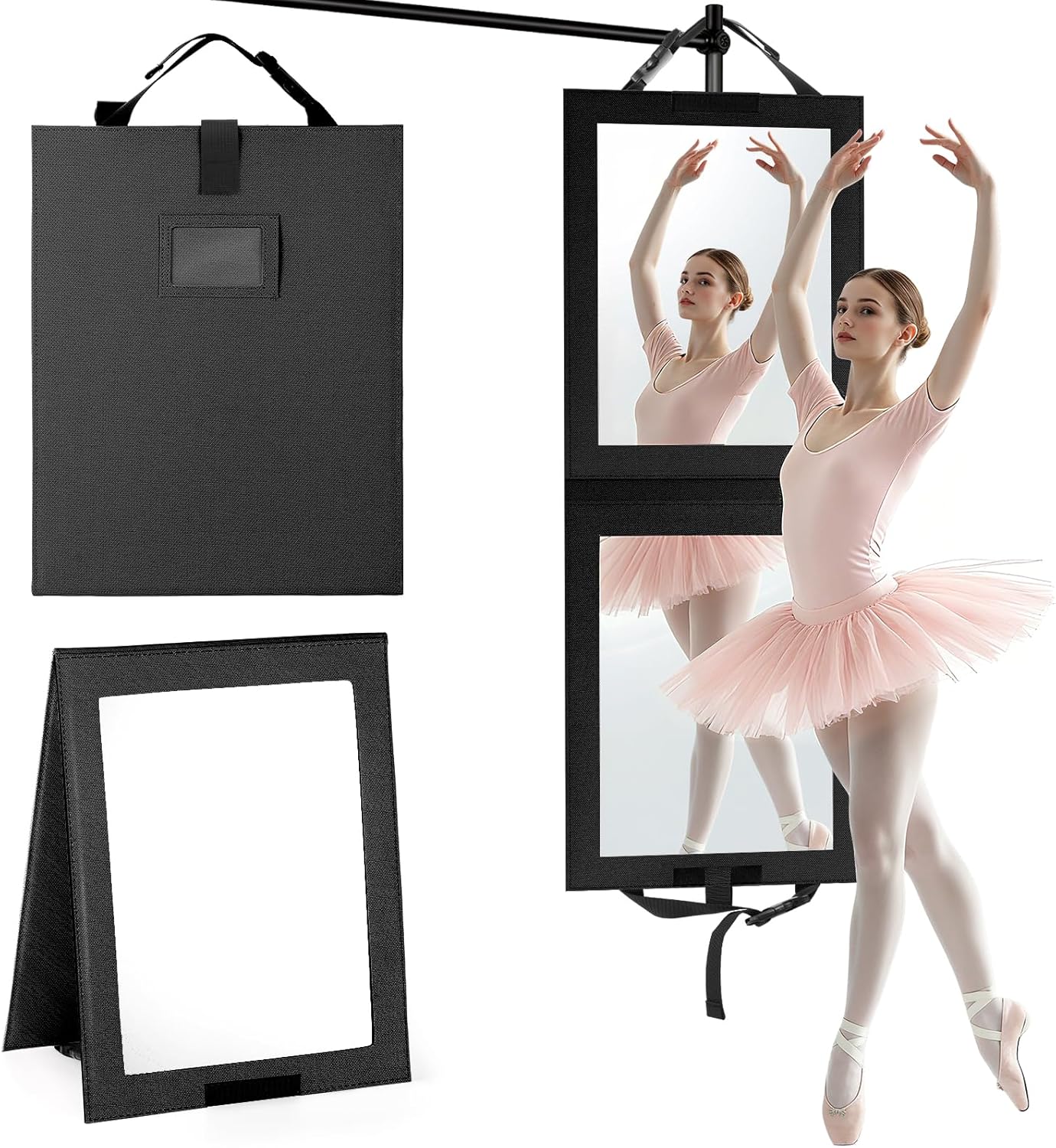 Foldable Portable Full Length Mirror - Shatter-Proof Acrylic for Dancers & Travelers | 33x13 Inch, Black