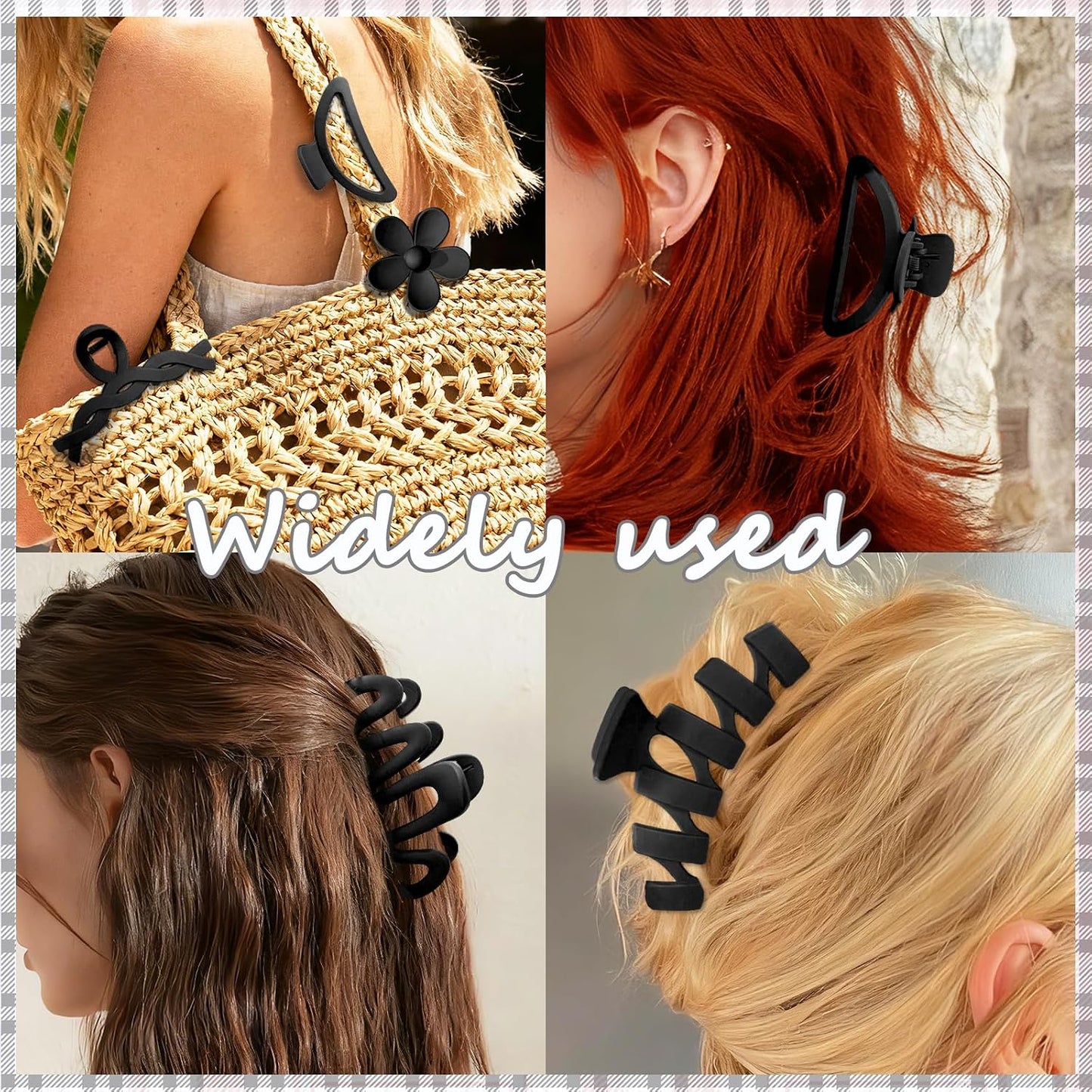 Claw Clips for Women - 12 Pcs Non-Slip Large Jaw Hair Clips | Multi-Shape Black Accessories for Thick & Curly Hair