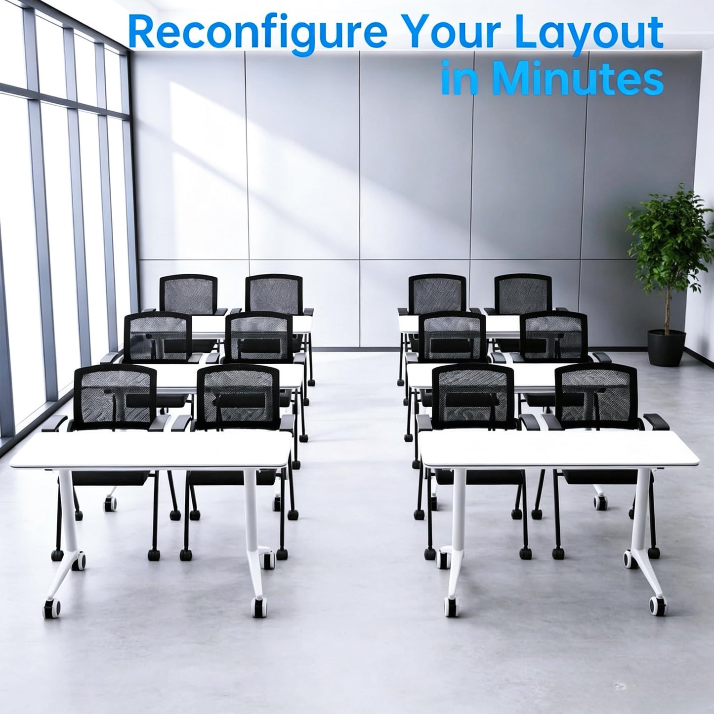 LDIW 6 Pack Folding Conference Table, Heavy-Duty Training Table with Wheels
