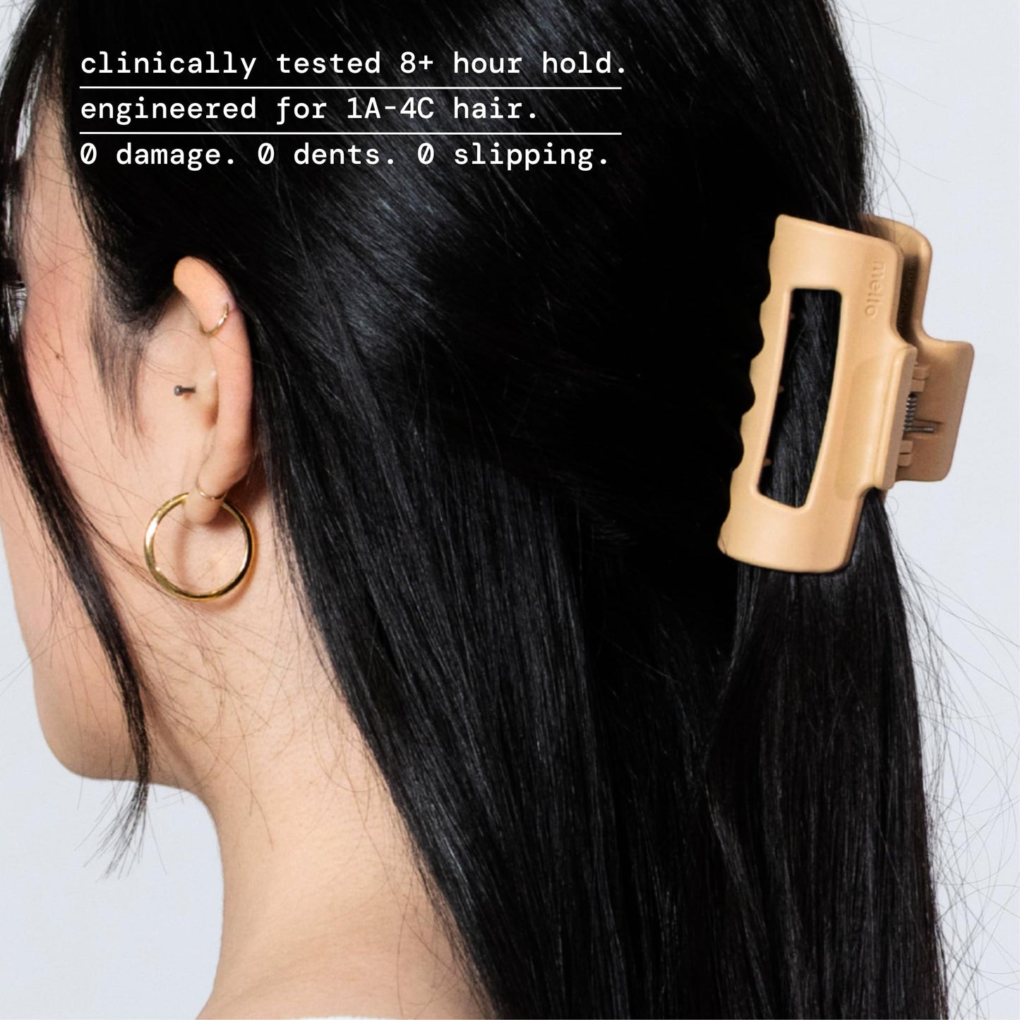 Mello Small Hair Clip - Flexible Comfort Hair Claw for Women, Strong Hold for Thick & Thin Hair Styling, Durable Material, Matte Non-Slip Finish, Made in Korea, Patent Pending (Light Brown, Small)