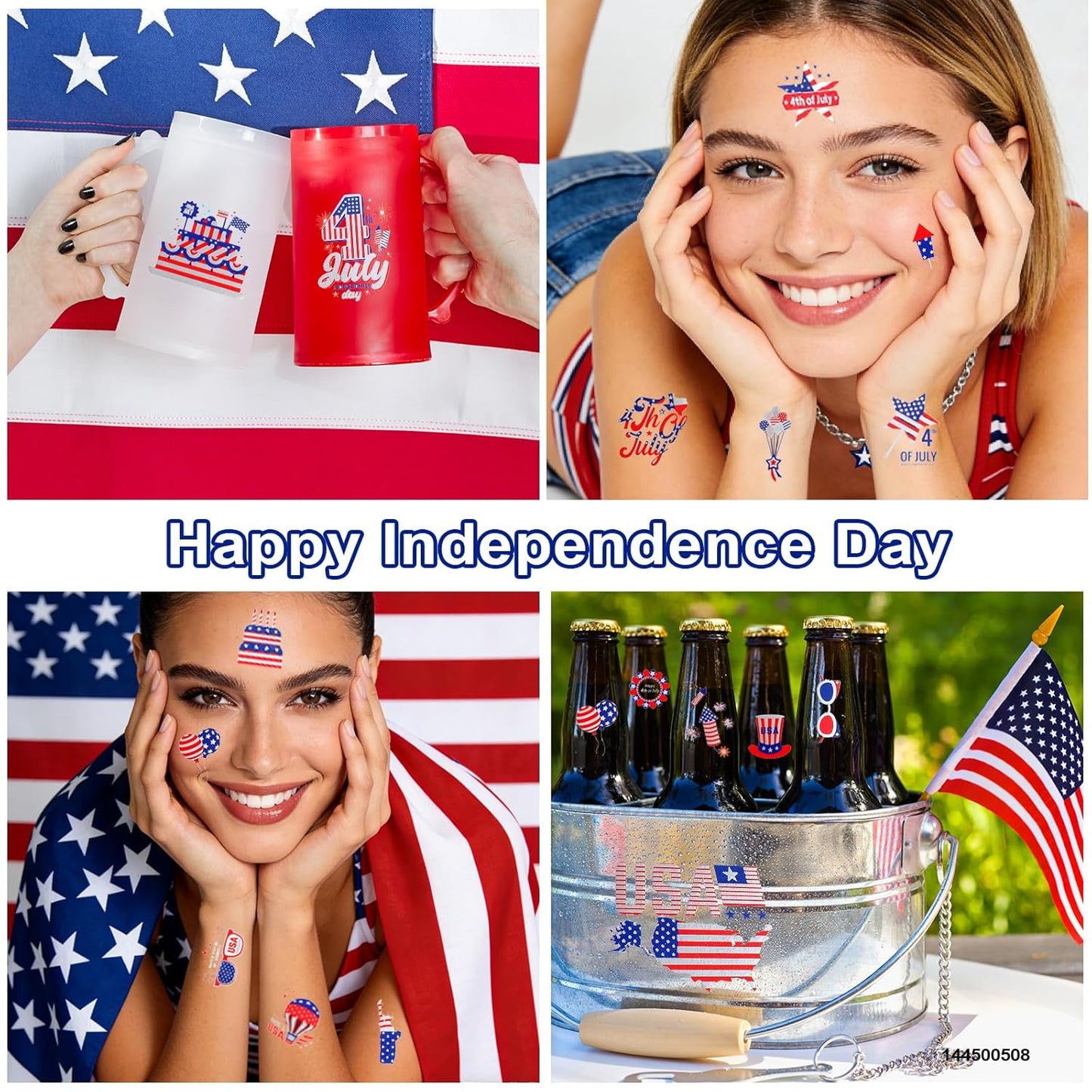 4th of July Temporary Tattoos - Metallic USA Patriotic Stickers | American Flag Designs for Independence Day Celebrations
