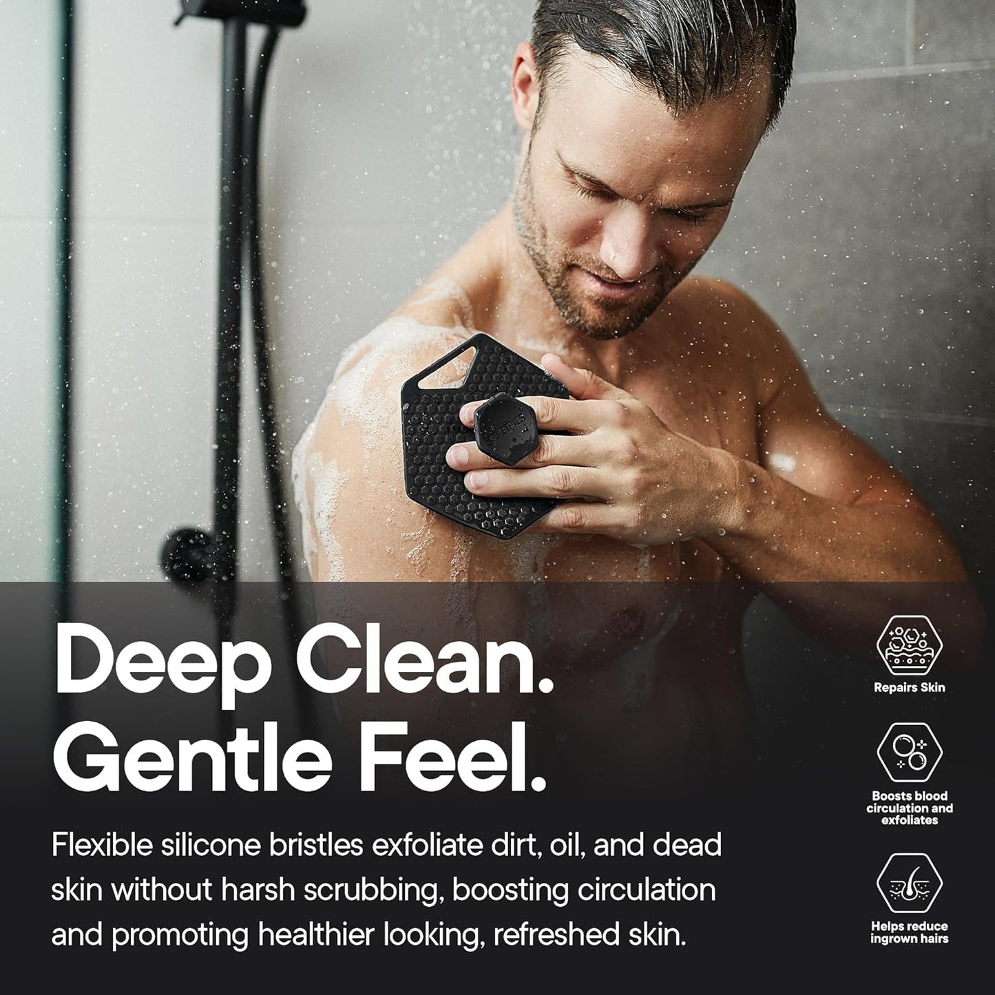 Premium Silicone Body Scrubber 2.0 - Hygienic Exfoliating Shower Scrubber for Sensitive Skin | Quick Drying & Long-Lasting - Charcoal