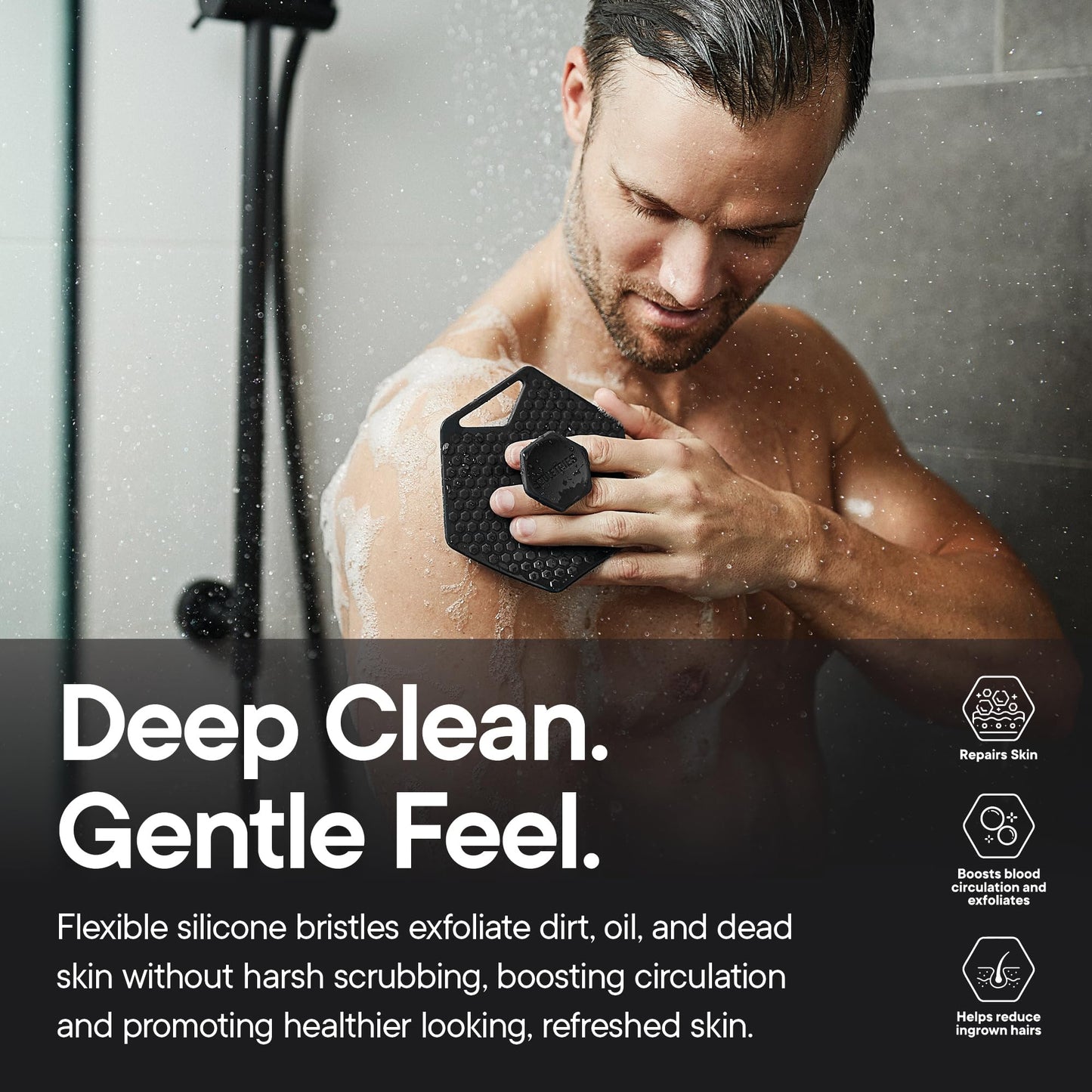 TOOLETRIES Premium Silicone Body Scrubber 2.0, Hygienic Loofah Alternative, Exfoliating Shower Scrubber for Sensitive Skin, Quick Drying & Long-Lasting Bathroom Essentials for Men & Women - Charcoal