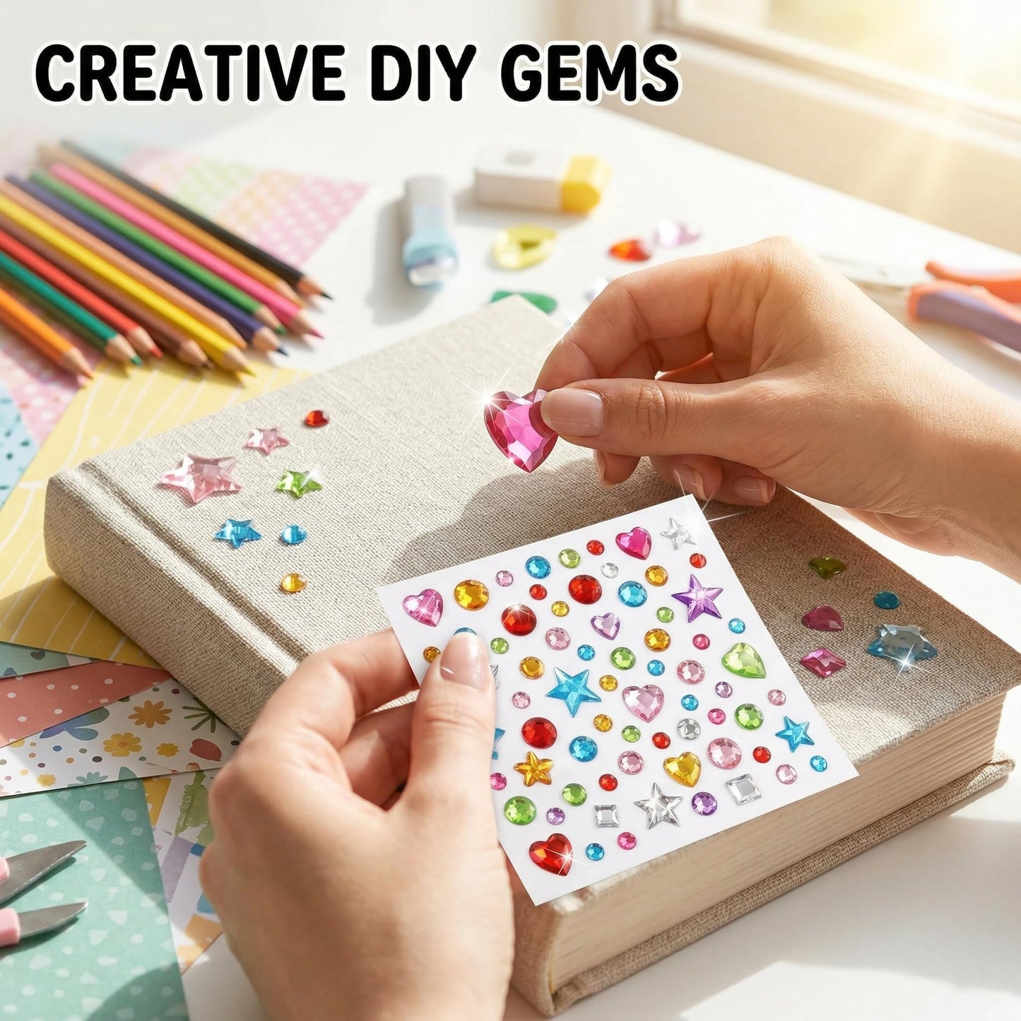 Diamond Art Accessories, 10 Sheets Self-Adhesive Gem Stickers Multi-Shape Bling Rhinestone Stickers Sparkling Diamond Painting Dots for Kids DIY Craft Scrapbook School Project Decoration